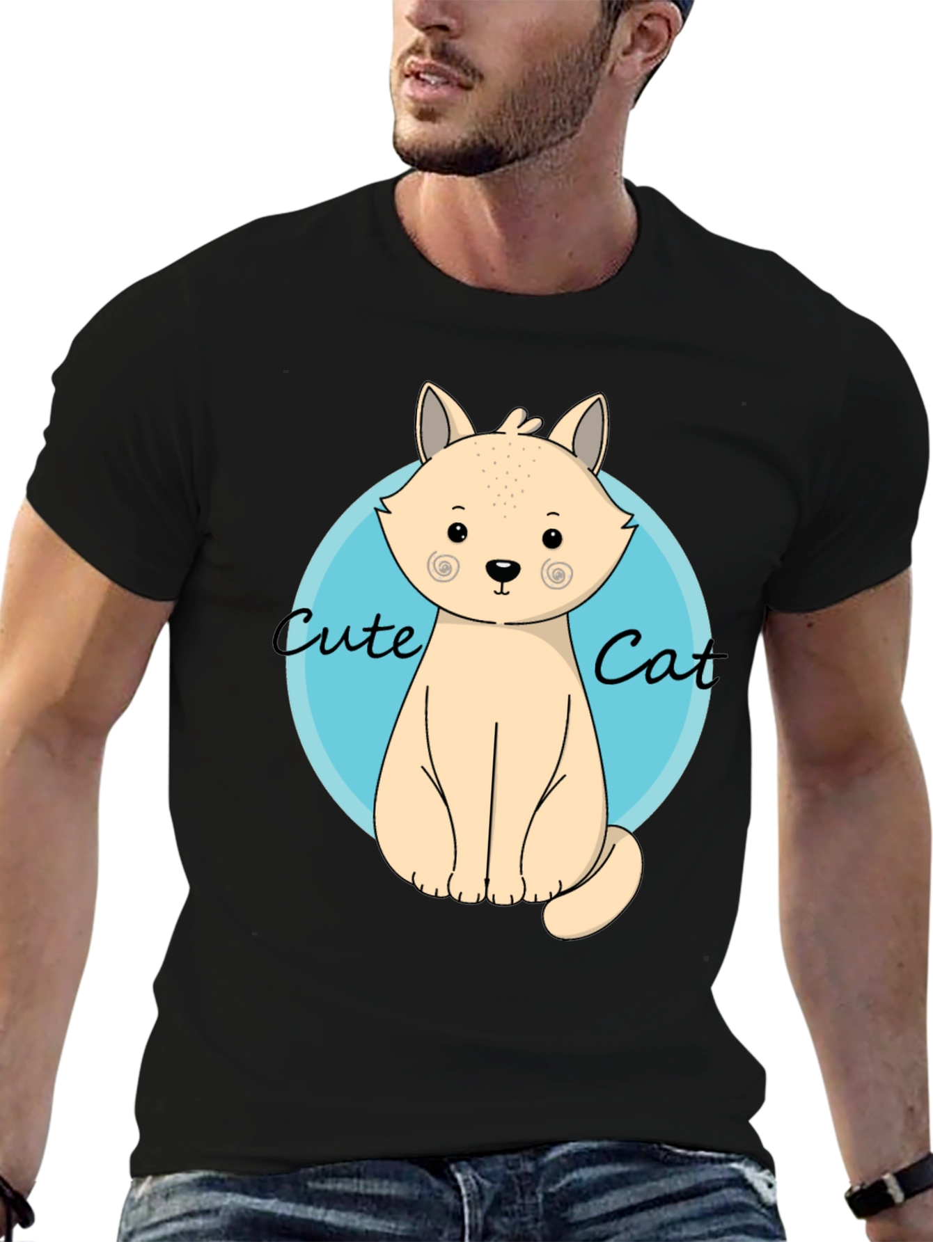 Cute Cat Graphic T-Shirt - Black