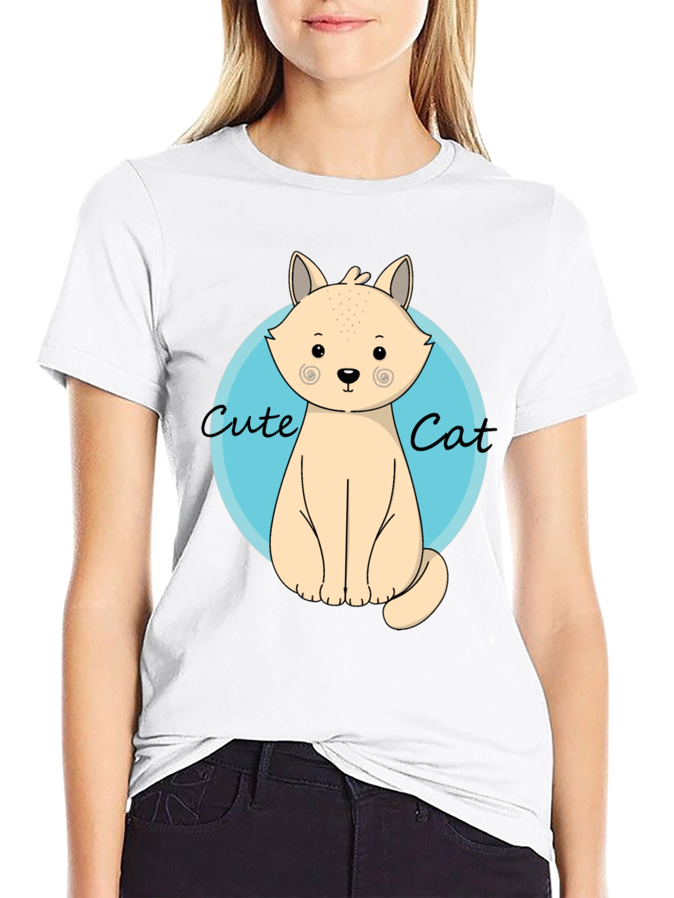 Cute Cat Graphic T-Shirt - Black