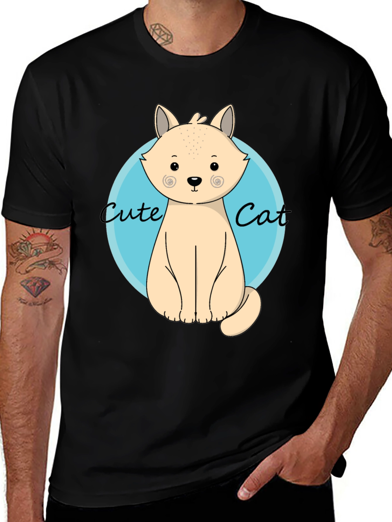 Cute Cat Graphic T-Shirt - Black
