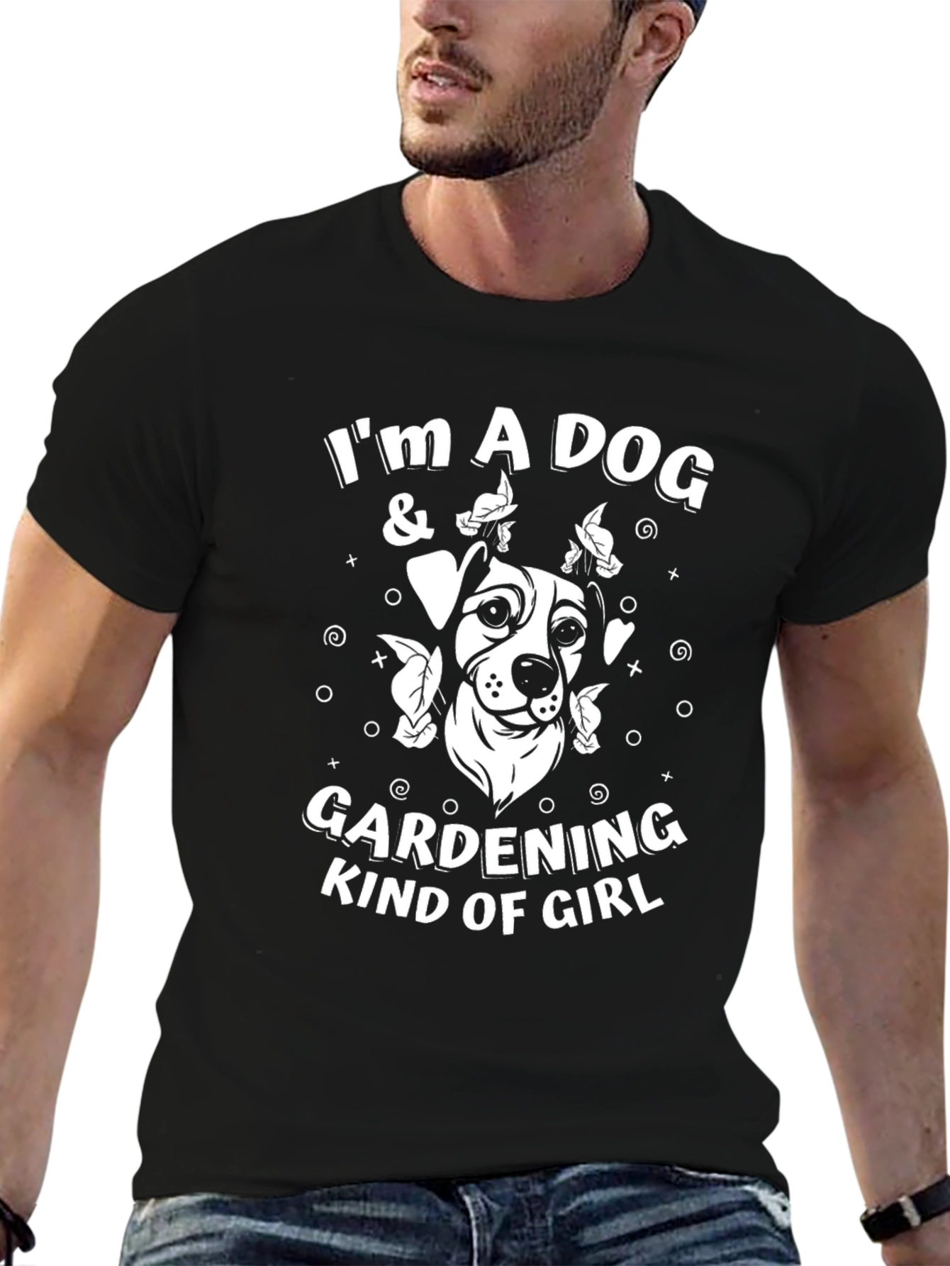 Dog & Gardening Girl T-Shirt - Black