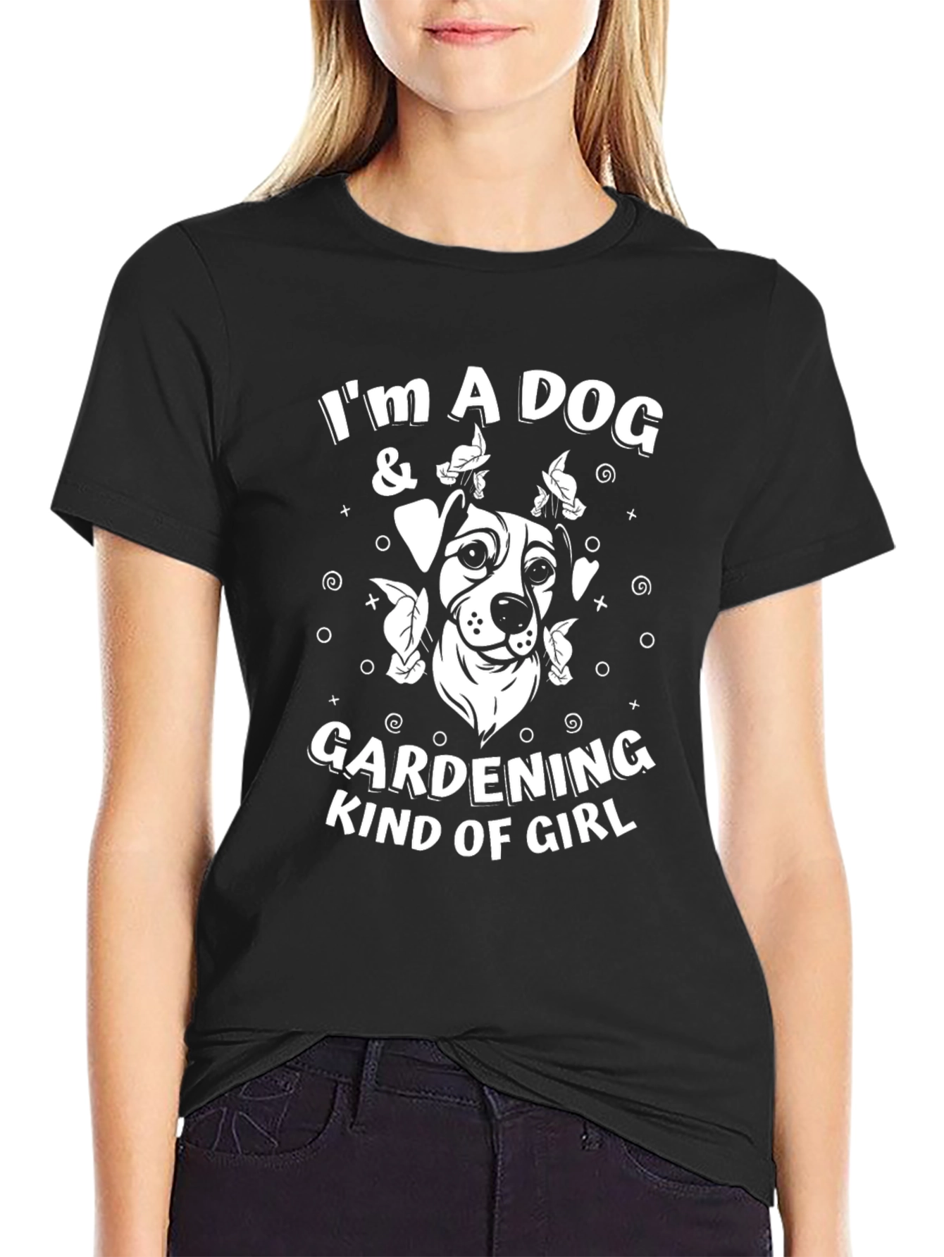 Dog & Gardening Girl T-Shirt - Black