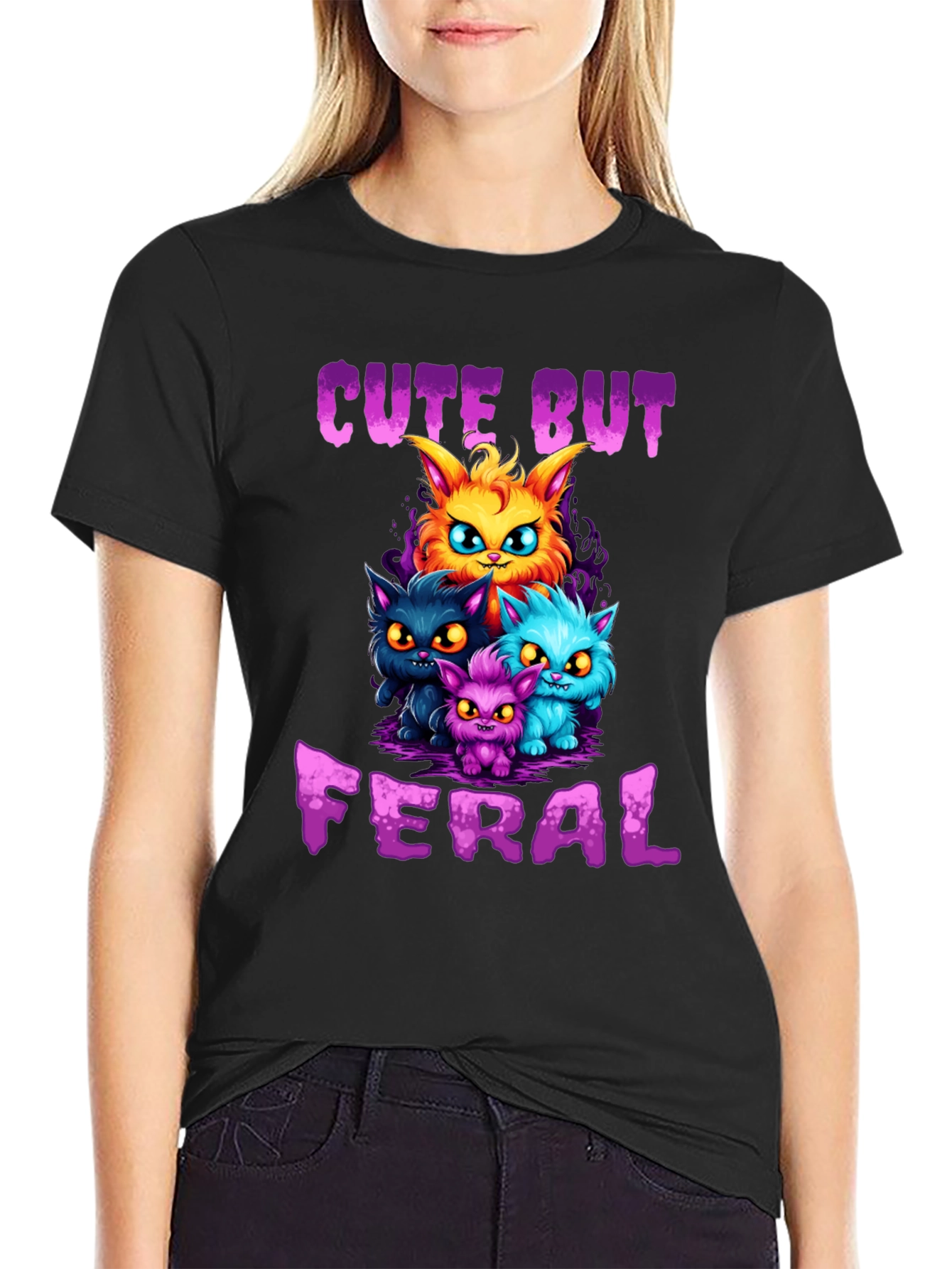 Cute But Feral Cartoon Cat T-Shirt