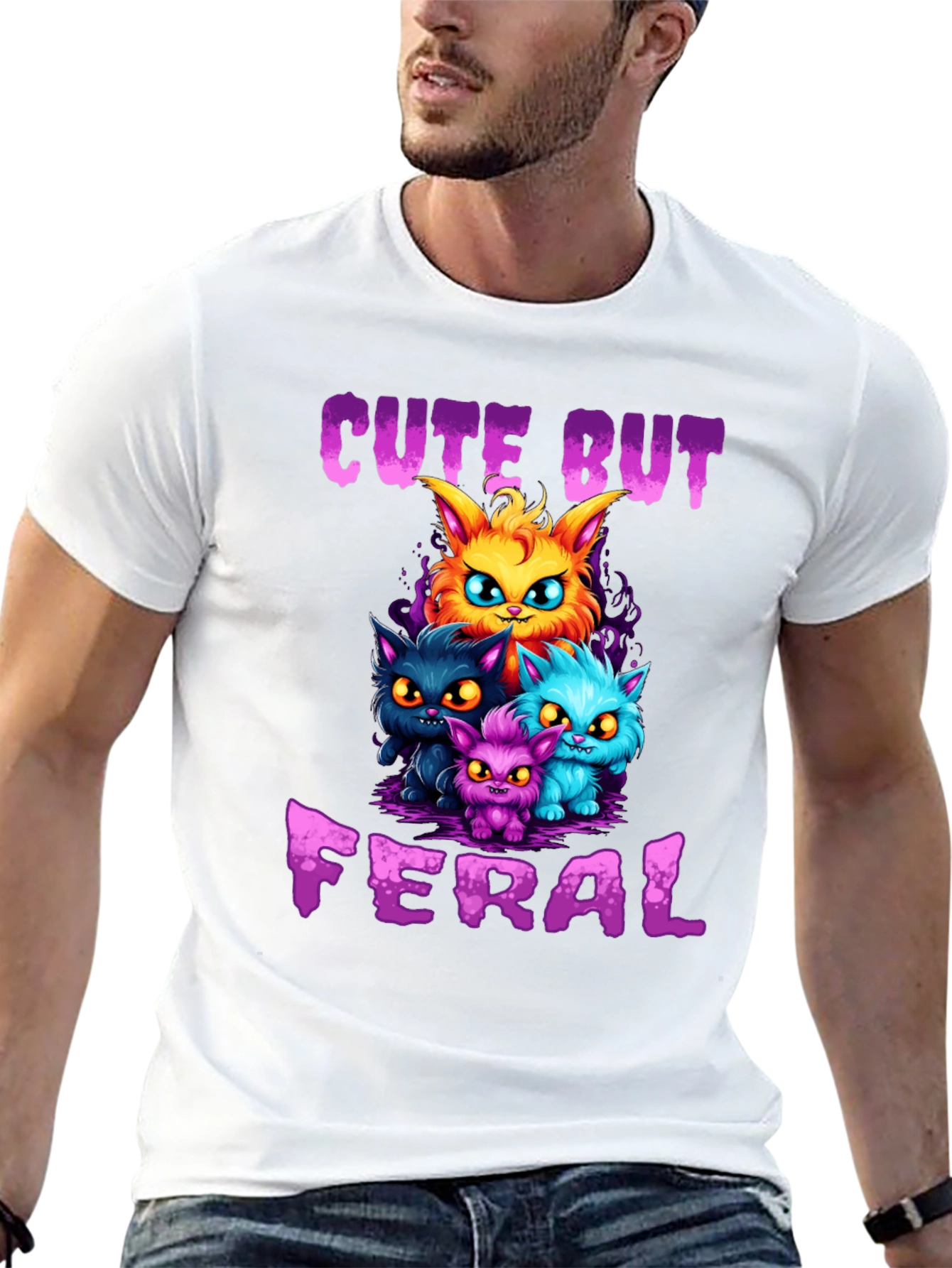 Cute But Feral Cartoon Cat T-Shirt