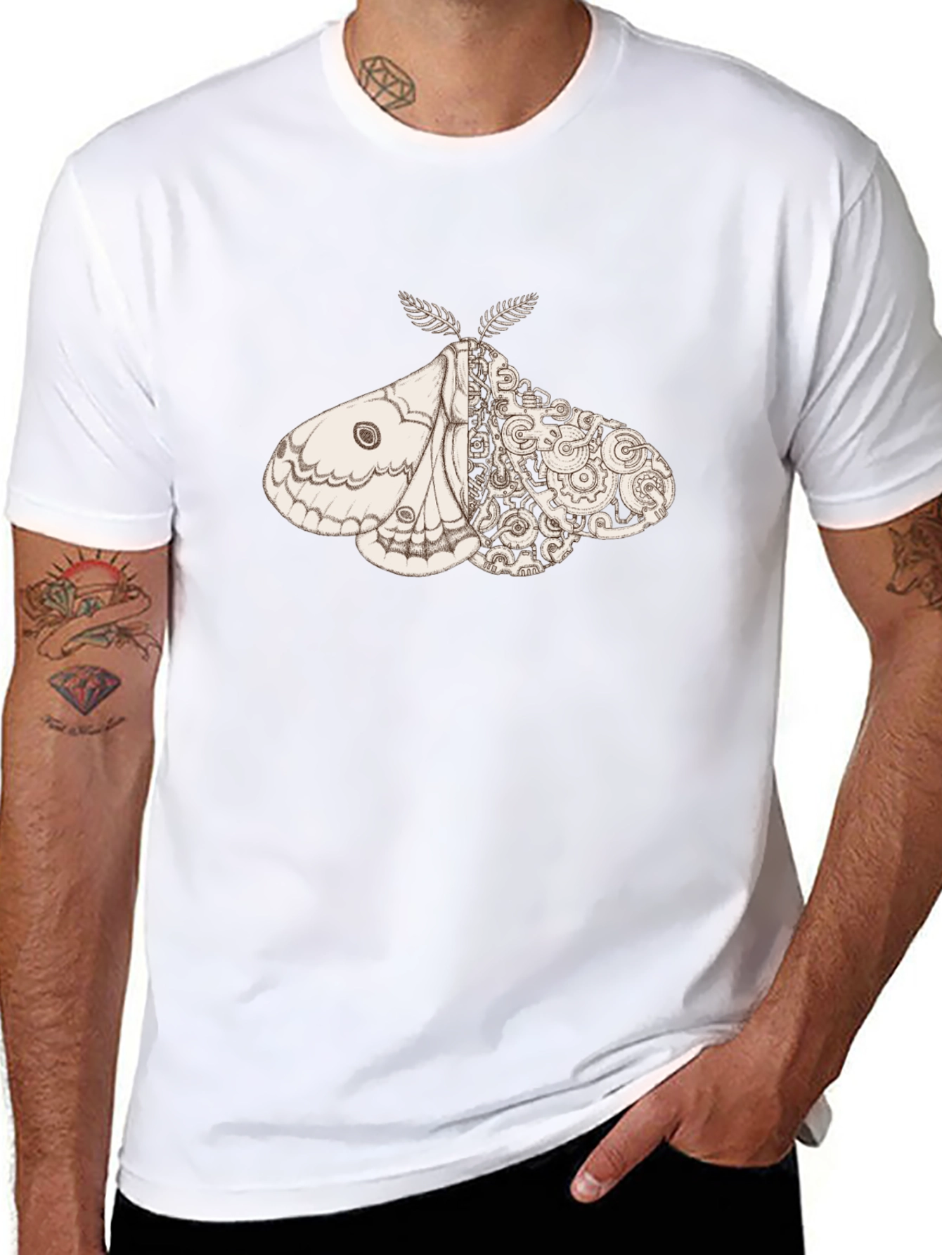 Steampunk Moth Graphic Tee - Unique Insect Design
