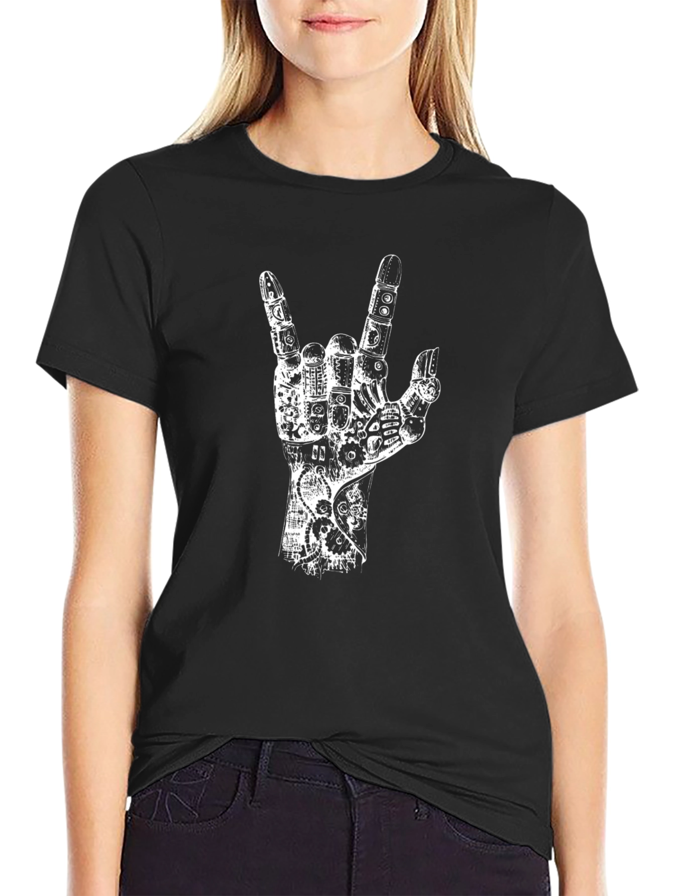 Steampunk Rock On Hand Graphic T-Shirt