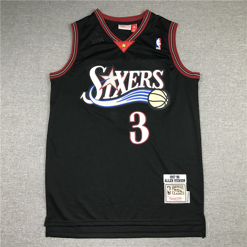 Men's Philadelphia 76ers Allen Iverson #3 Black Throwback Swingman Jerseys