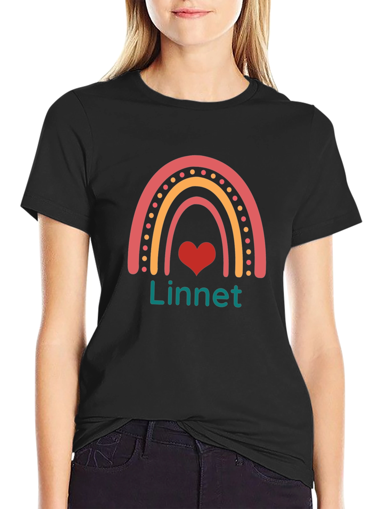 Rainbow Linnet Heart Graphic T-Shirt