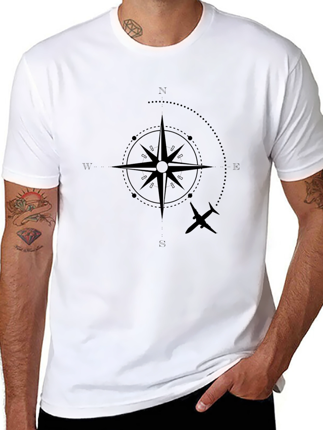 Compass & Plane Graphic Black T-Shirt