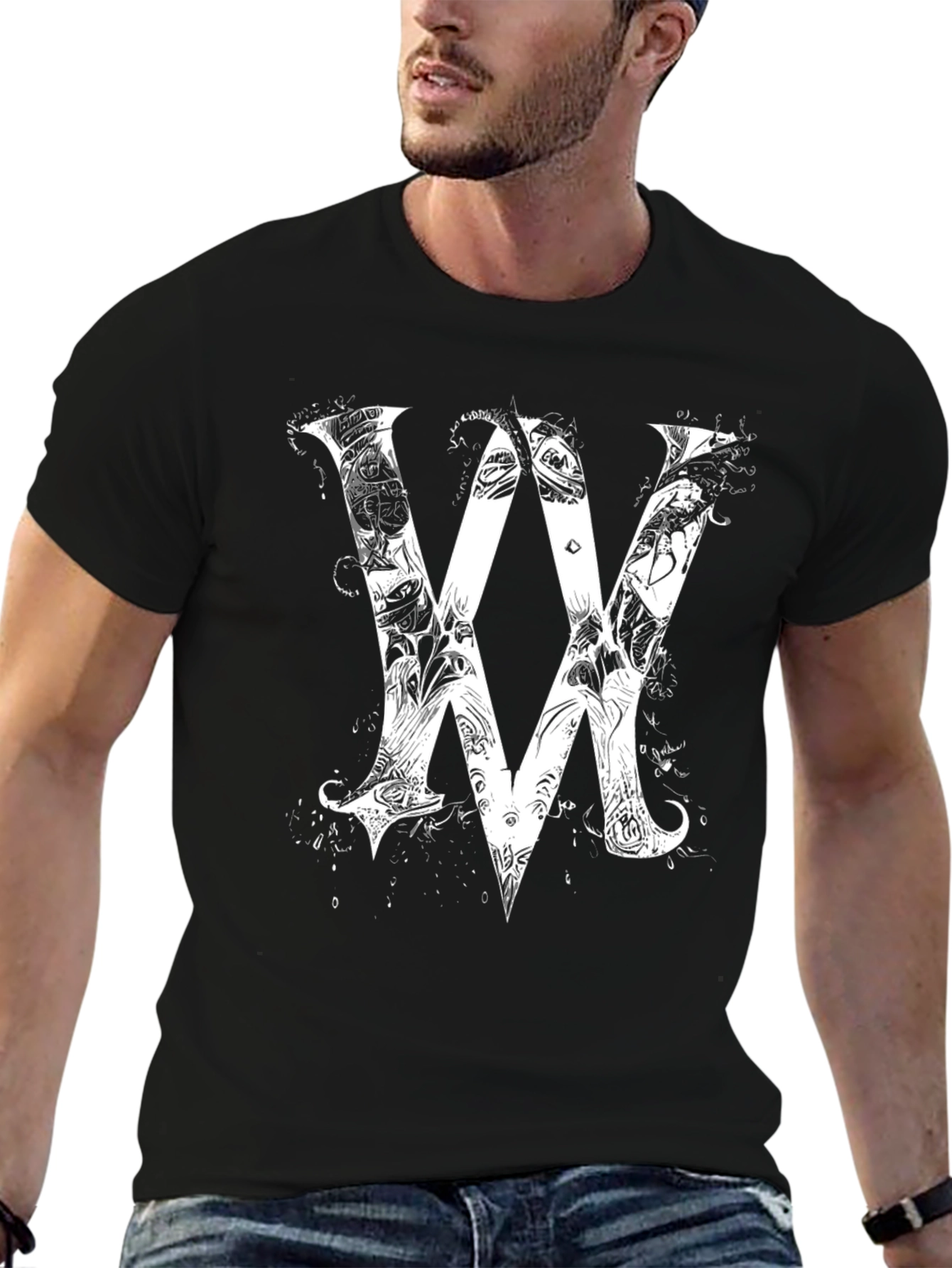 Abstract VV Graphic Black T-Shirt
