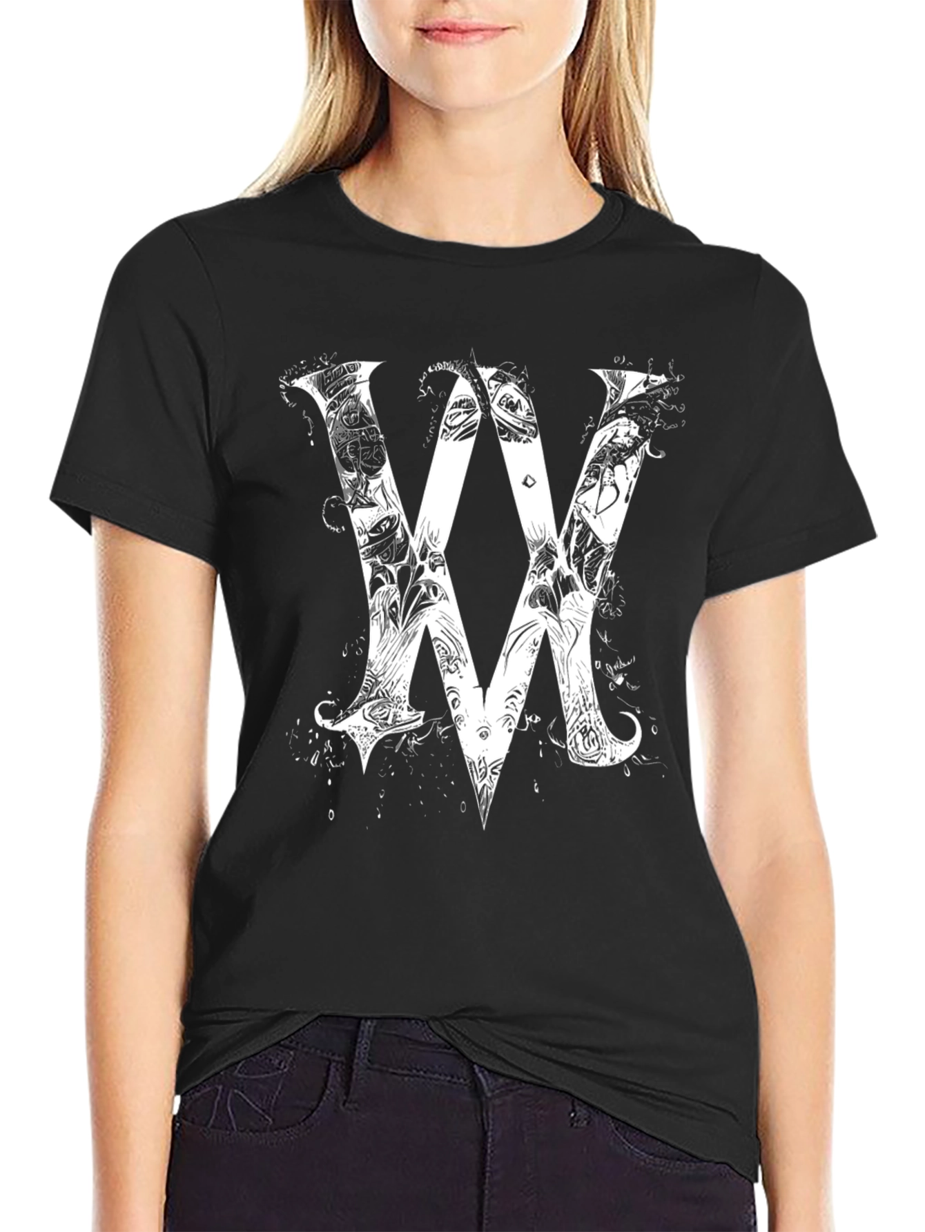 Abstract VV Graphic Black T-Shirt