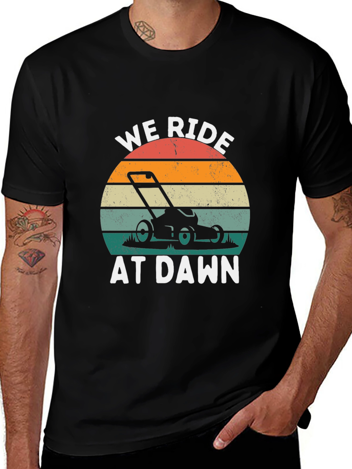 We Ride at Dawn Funny Lawn Mower T-Shirt