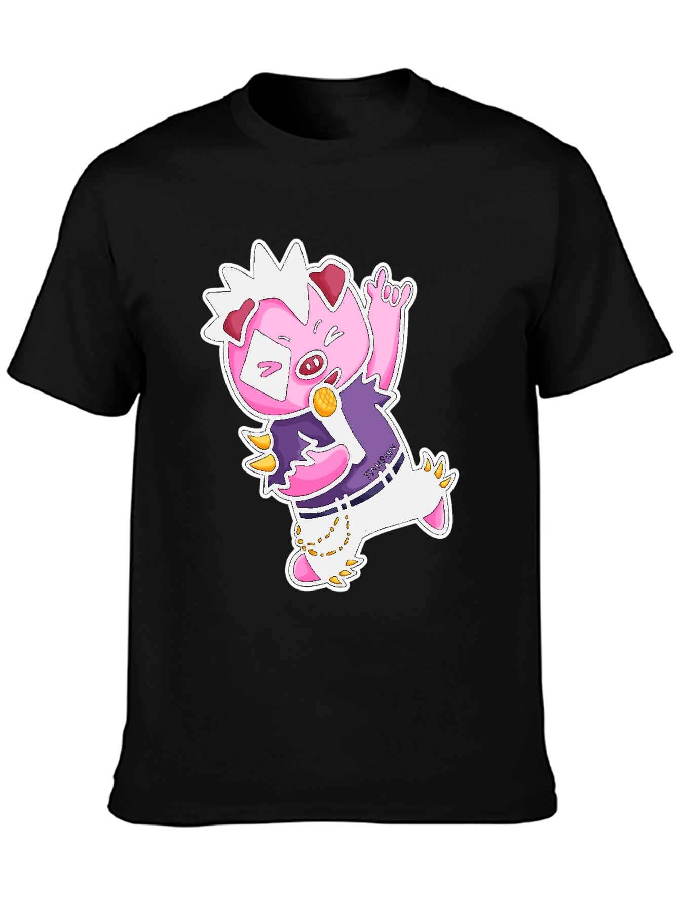 Cool Cartoon Pig Graphic Black T-Shirt