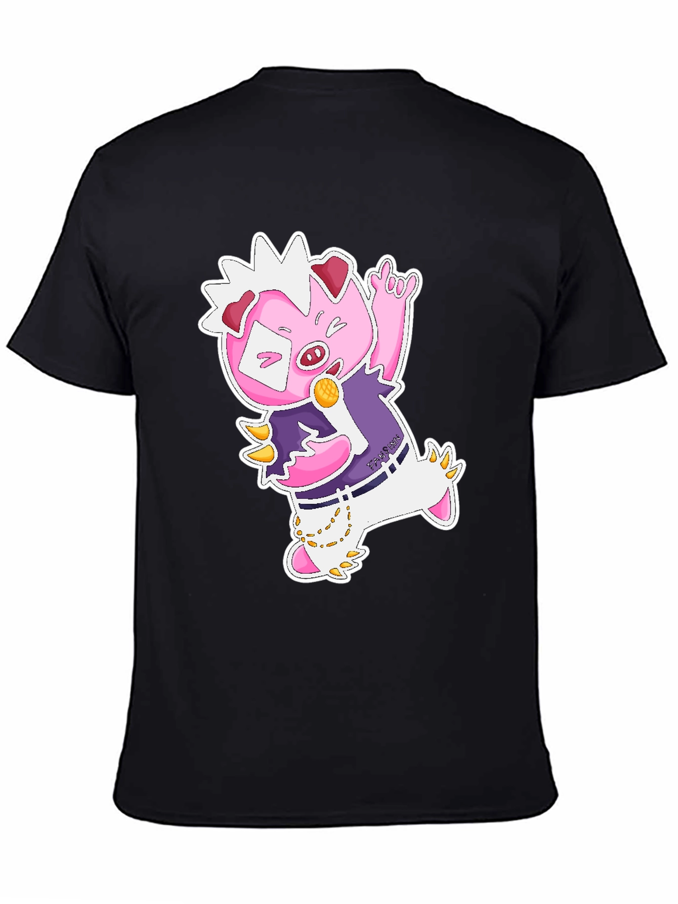 Cool Cartoon Pig Graphic Black T-Shirt