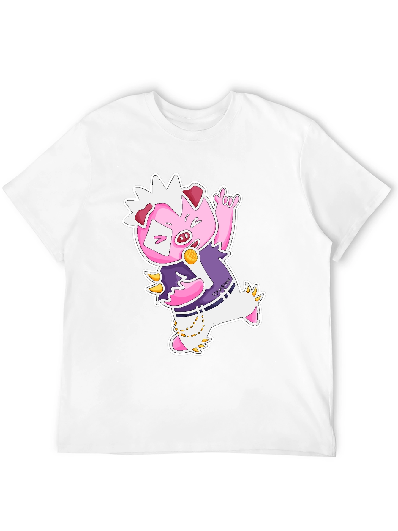 Cool Cartoon Pig Graphic Black T-Shirt