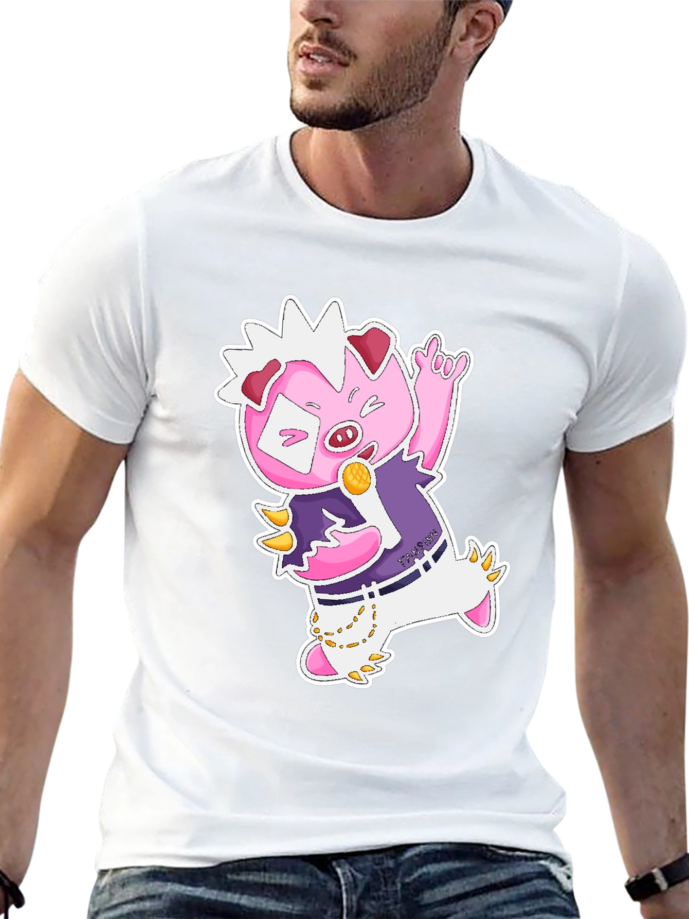 Cool Cartoon Pig Graphic Black T-Shirt
