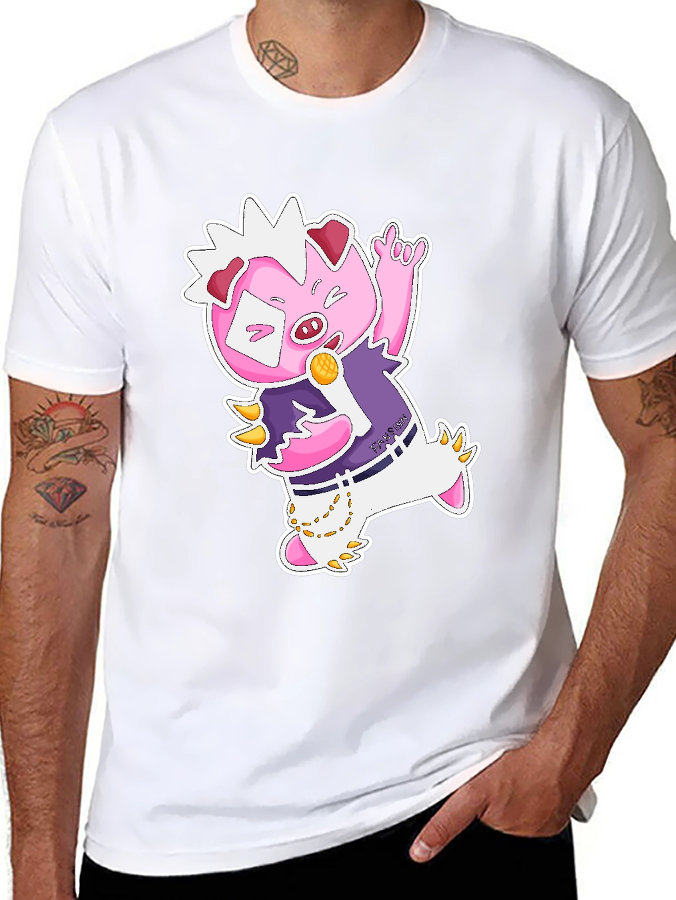 Cool Cartoon Pig Graphic Black T-Shirt