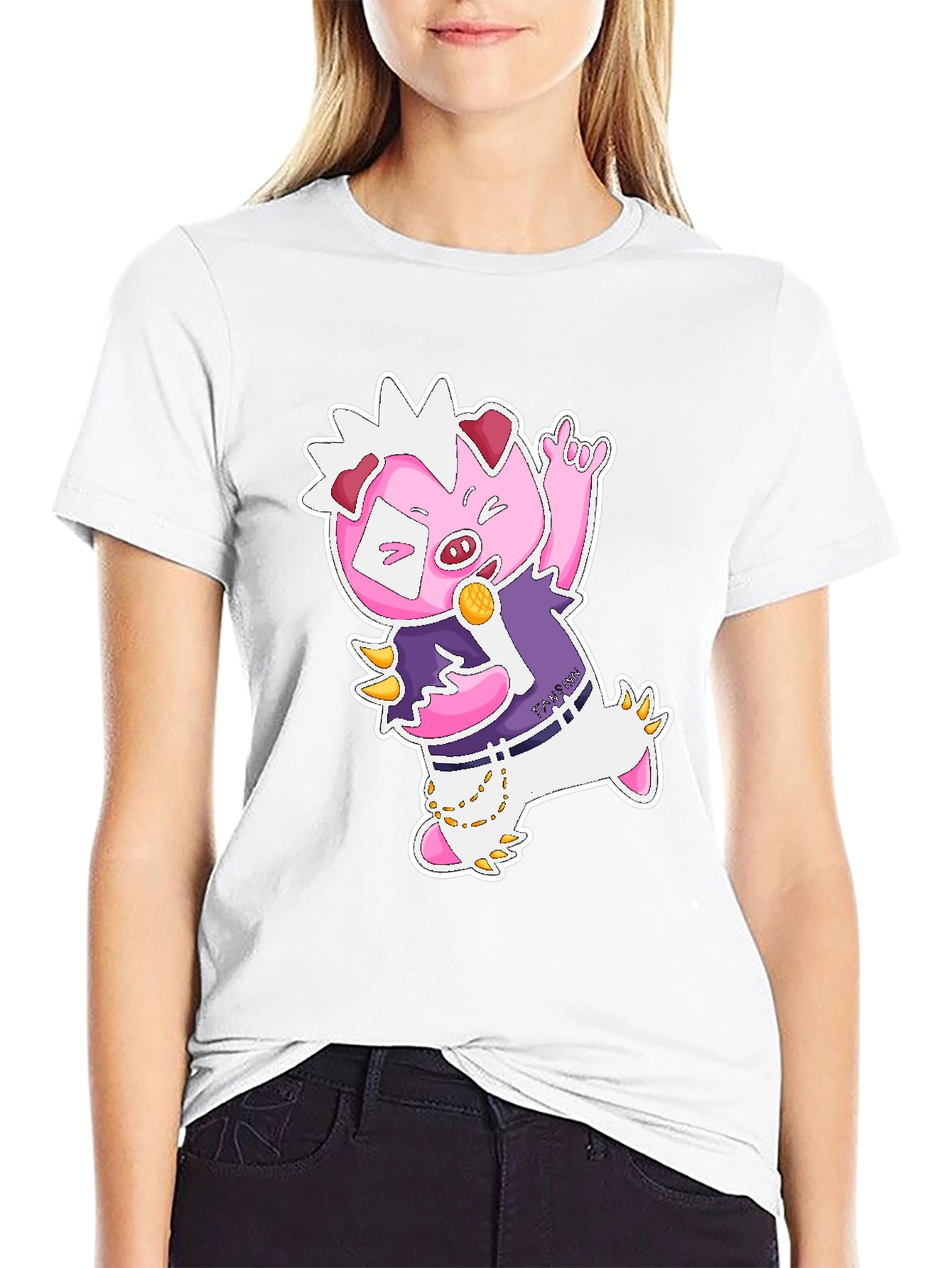 Cool Cartoon Pig Graphic Black T-Shirt