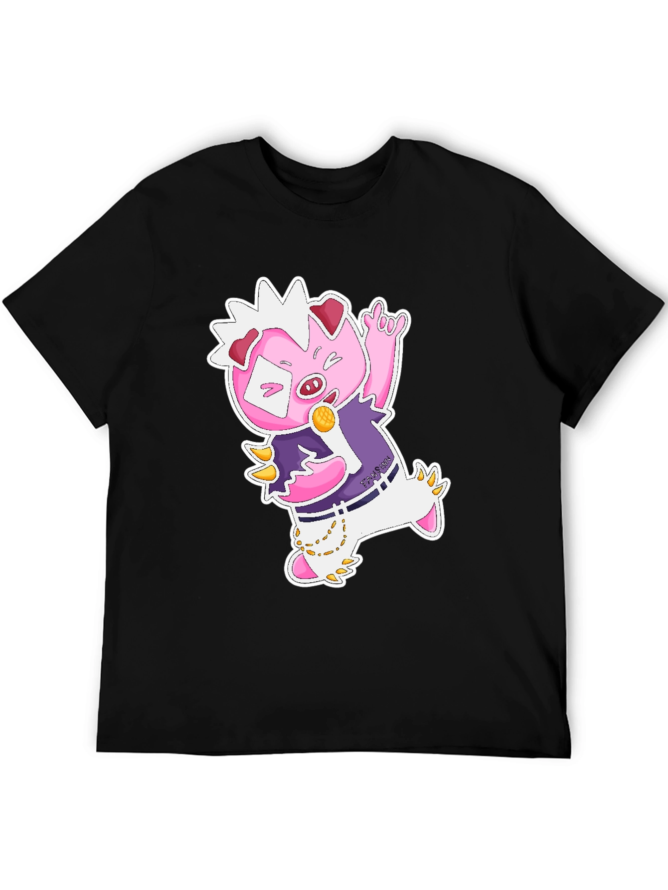 Cool Cartoon Pig Graphic Black T-Shirt