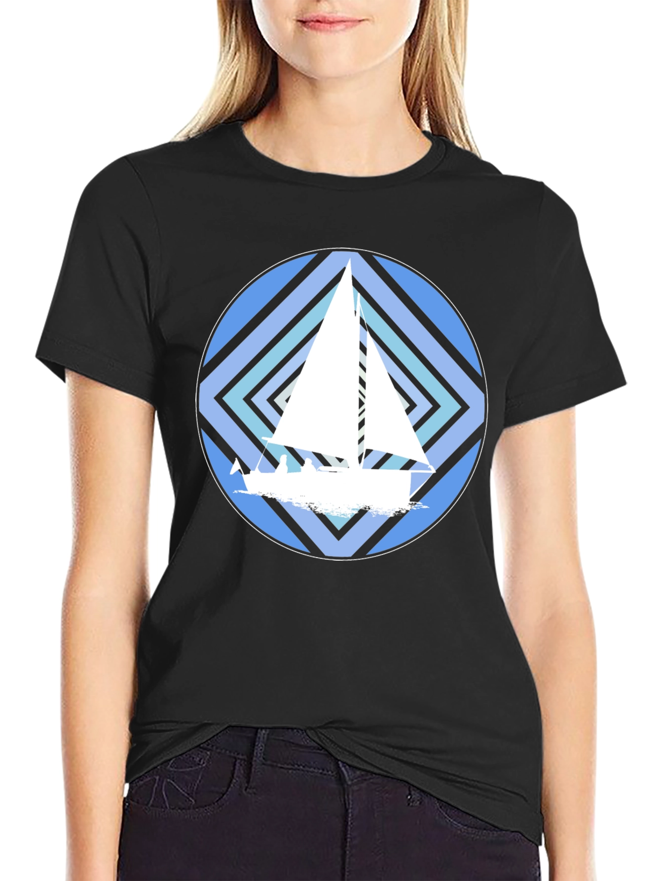 Nautical Sailboat Graphic T-Shirt - Stylish Crew Neck Tee