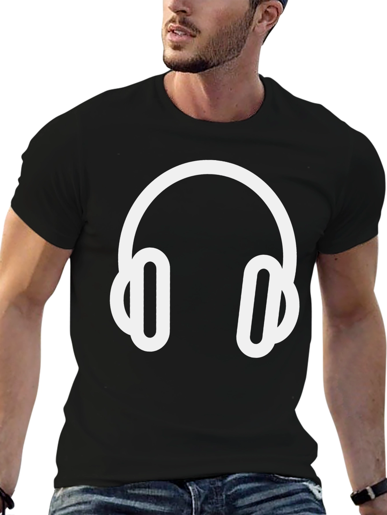 Headphone Graphic Tee - Black Casual T-Shirt