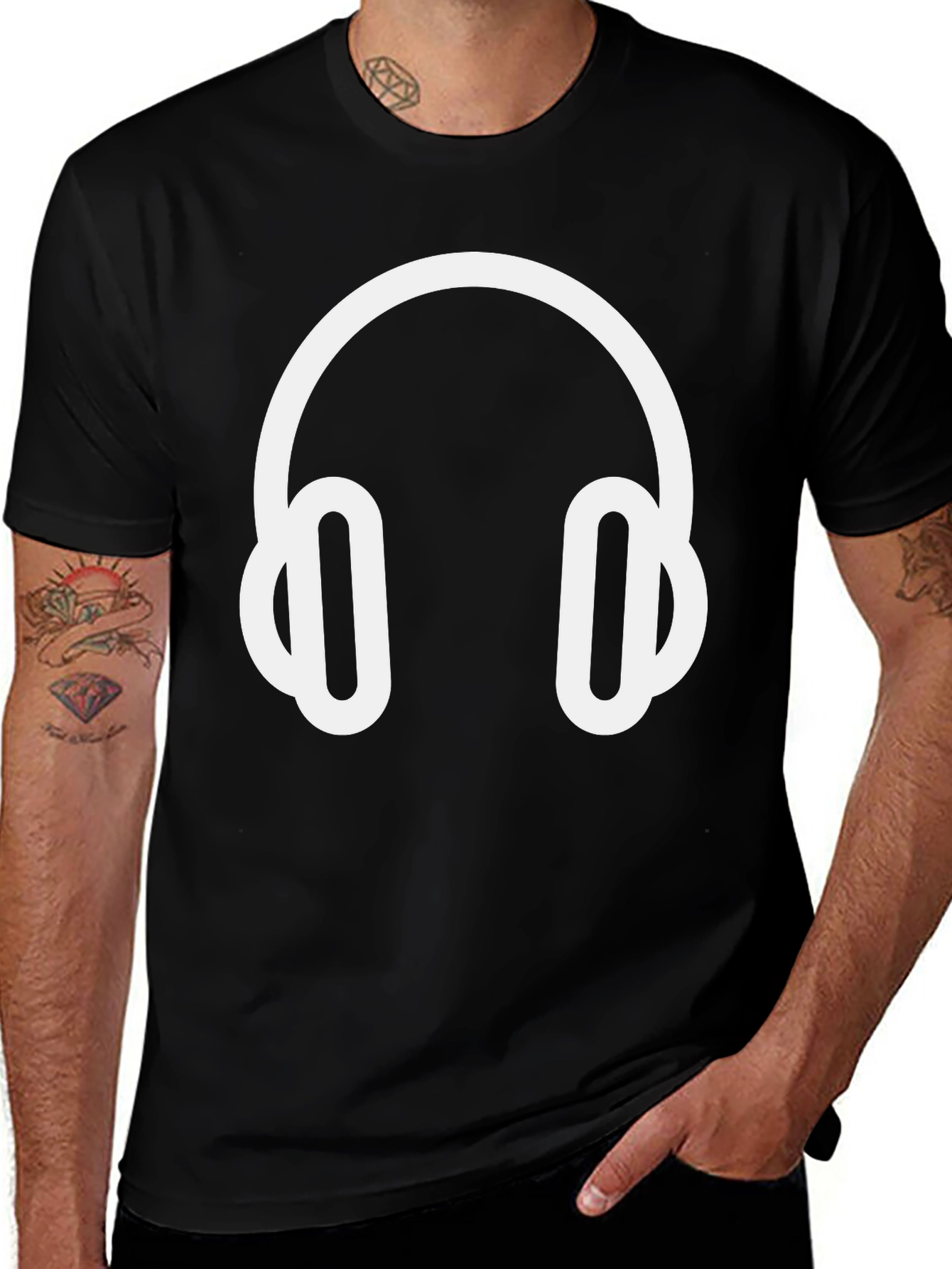 Headphone Graphic Tee - Black Casual T-Shirt