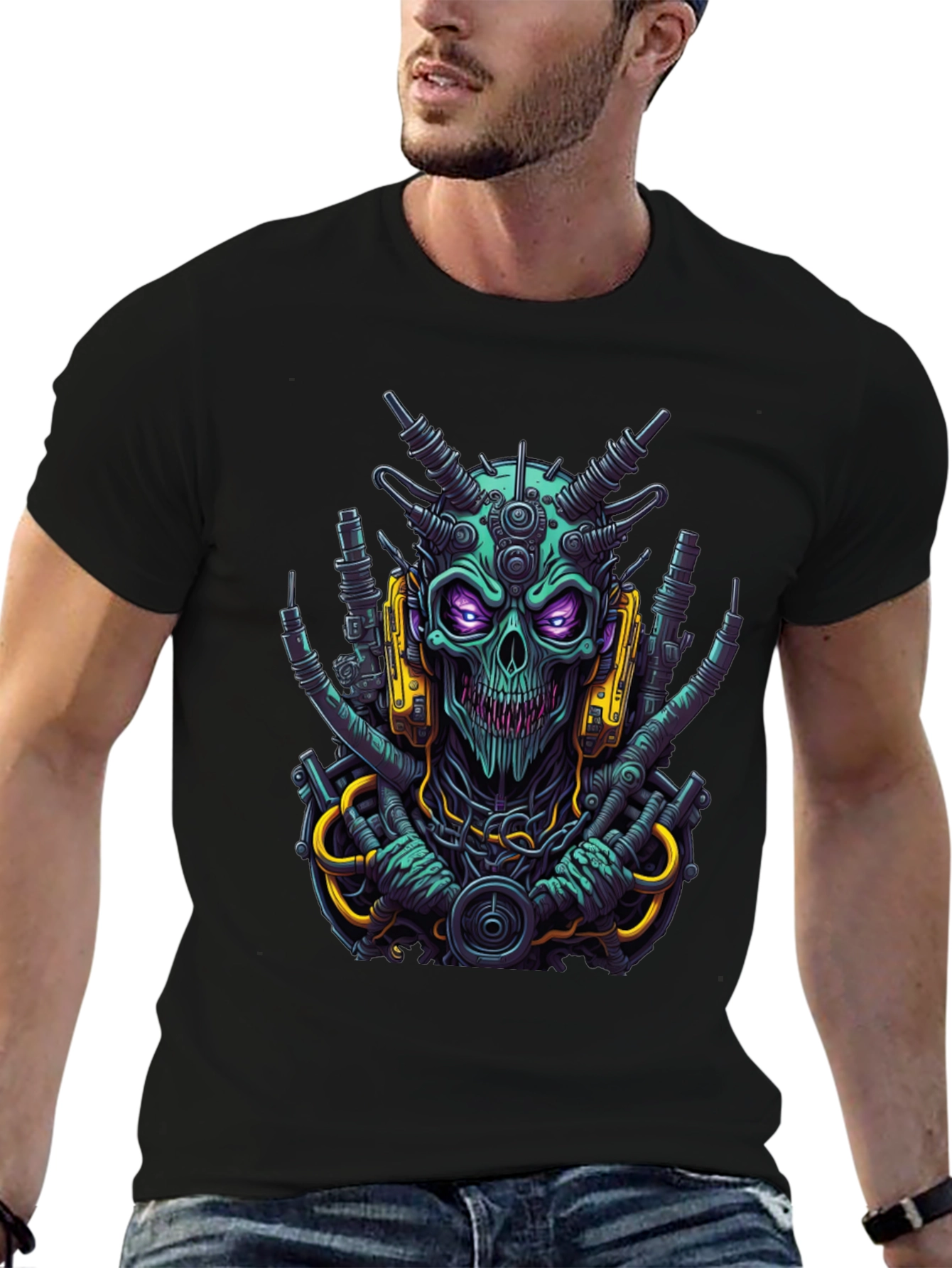 Cyberpunk Skull T-Shirt - Bold Sci-Fi Style