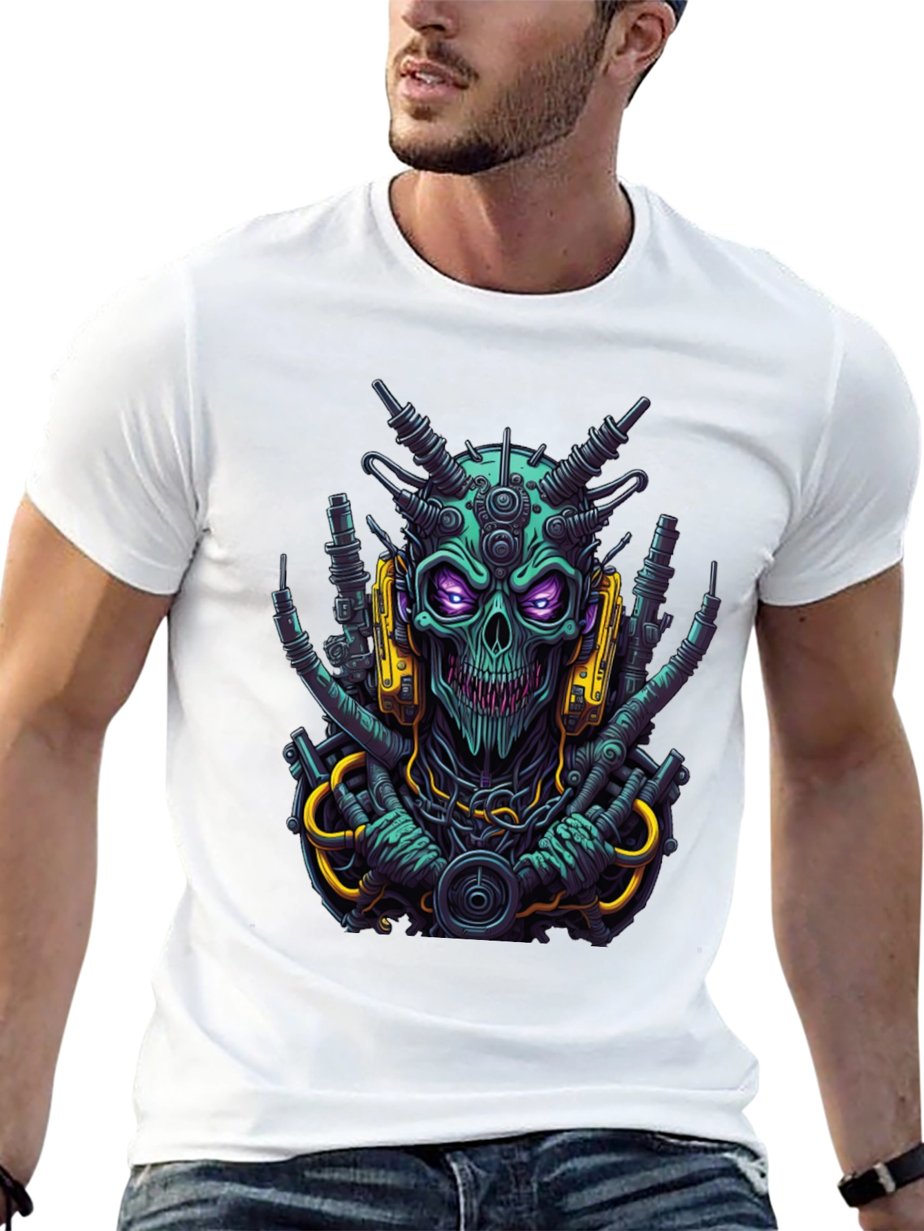 Cyberpunk Skull T-Shirt - Bold Sci-Fi Style