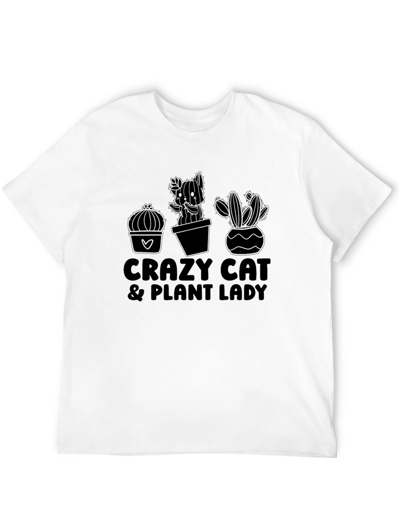 Crazy Cat & Plant Lady Black Graphic T-Shirt