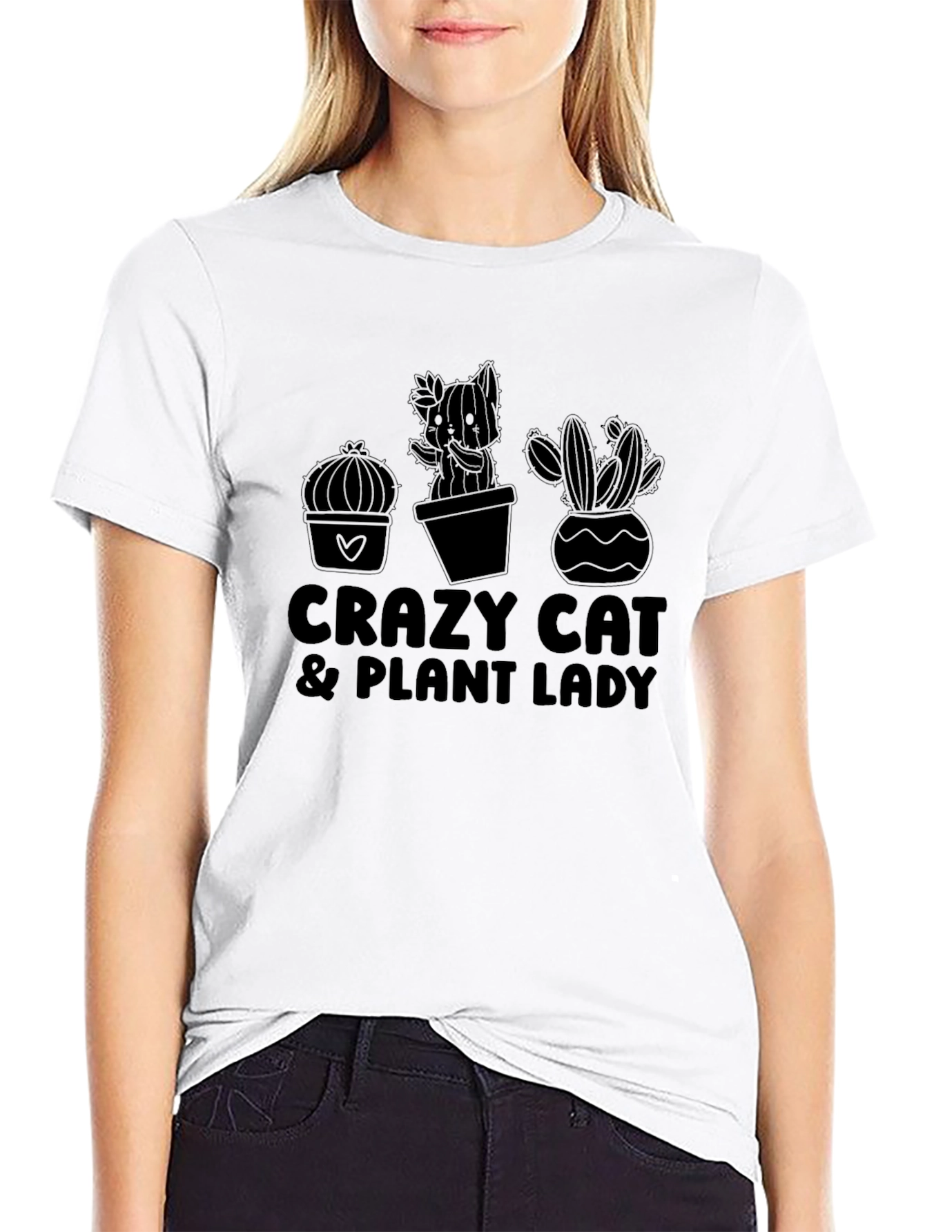 Crazy Cat & Plant Lady Black Graphic T-Shirt