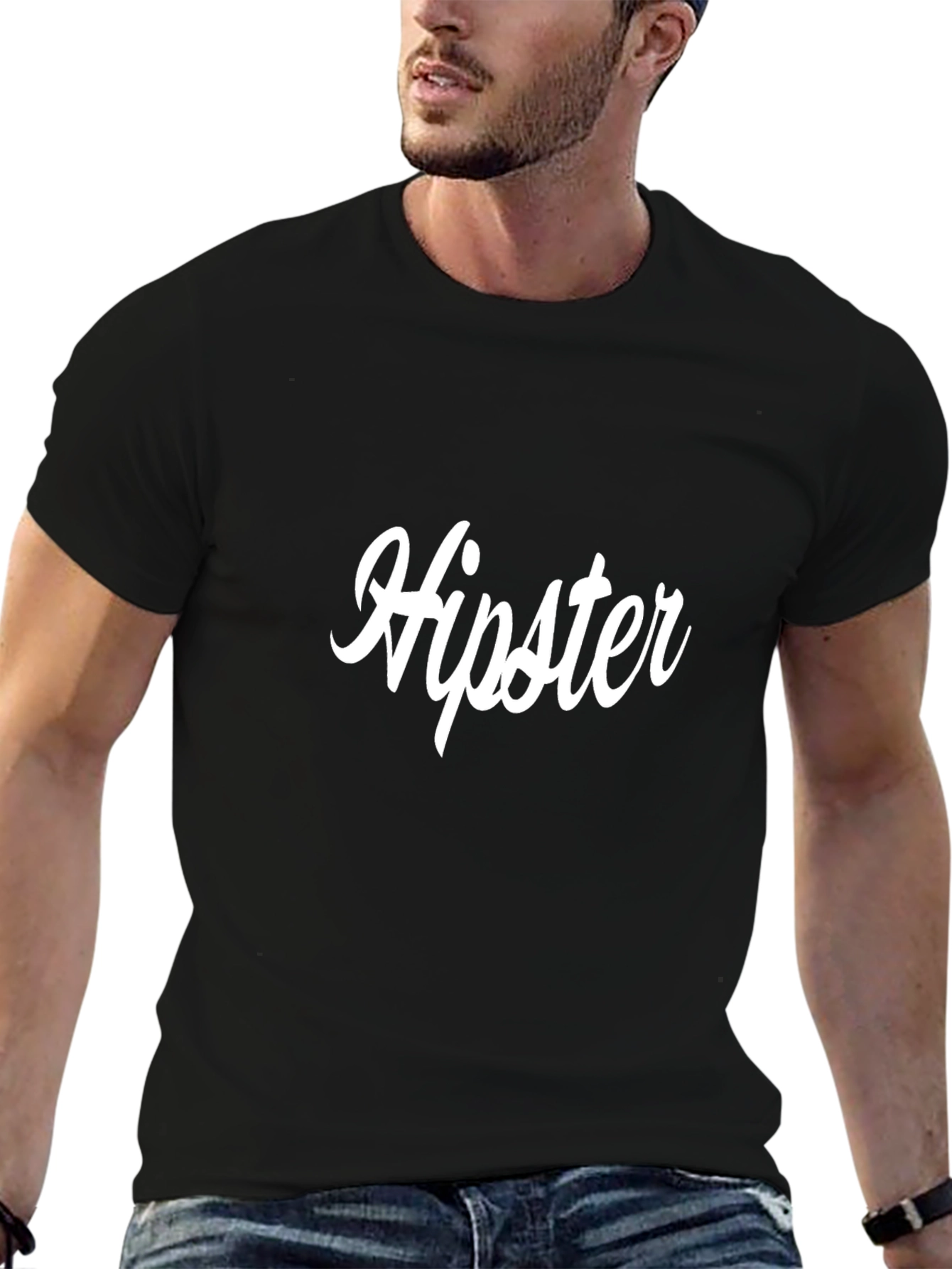 Black Hipster Graphic T-Shirt for Men