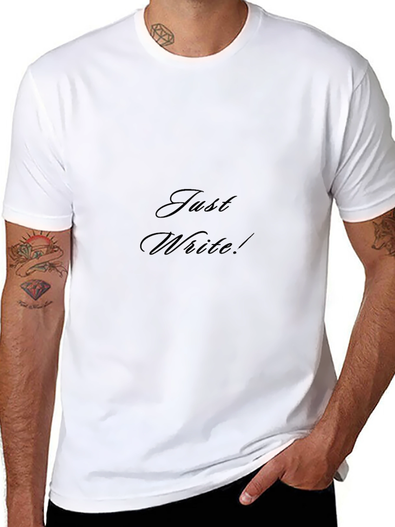 Just Write! Stylish Black Crew Neck T-Shirt