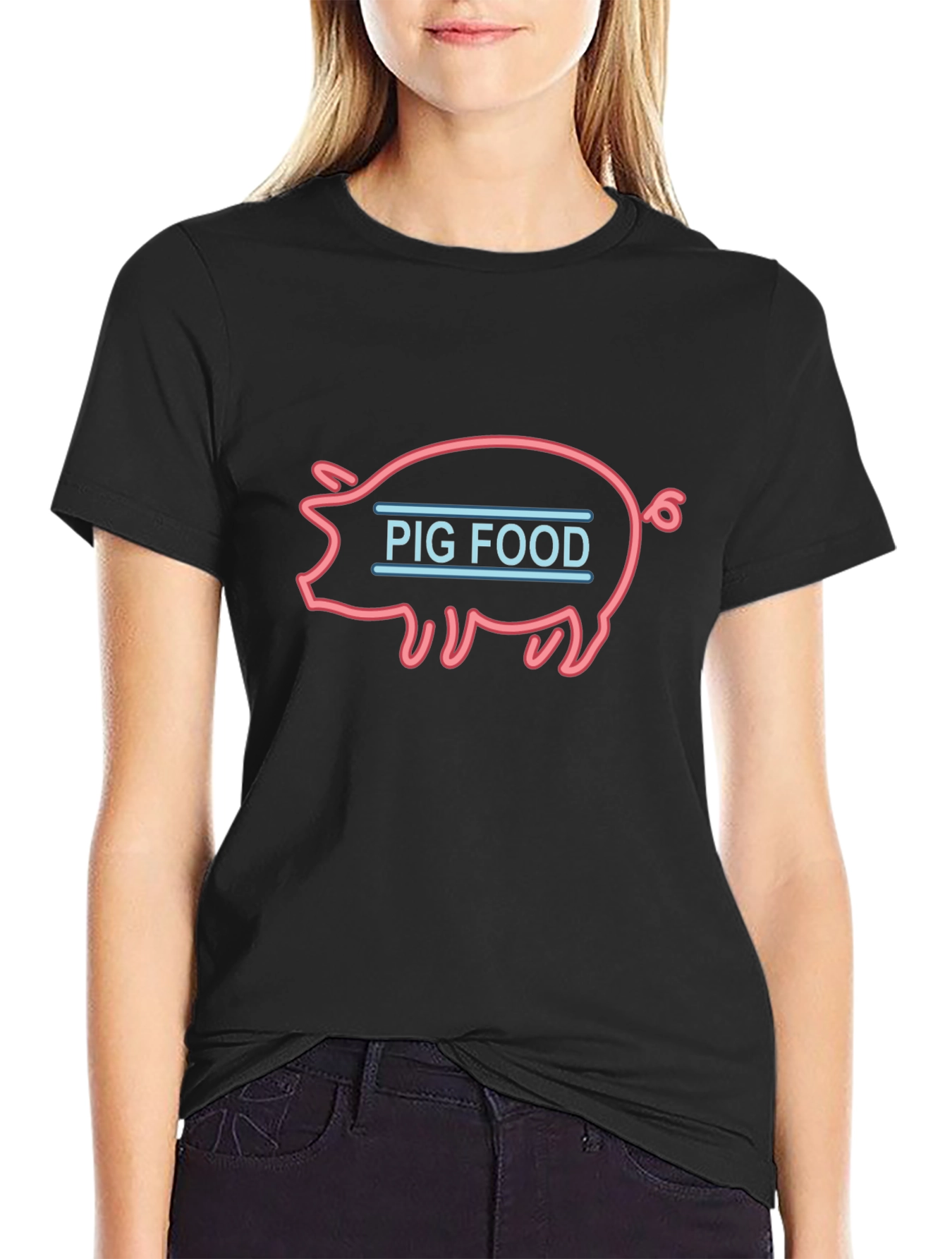 Pig Food Neon Style Black T-Shirt