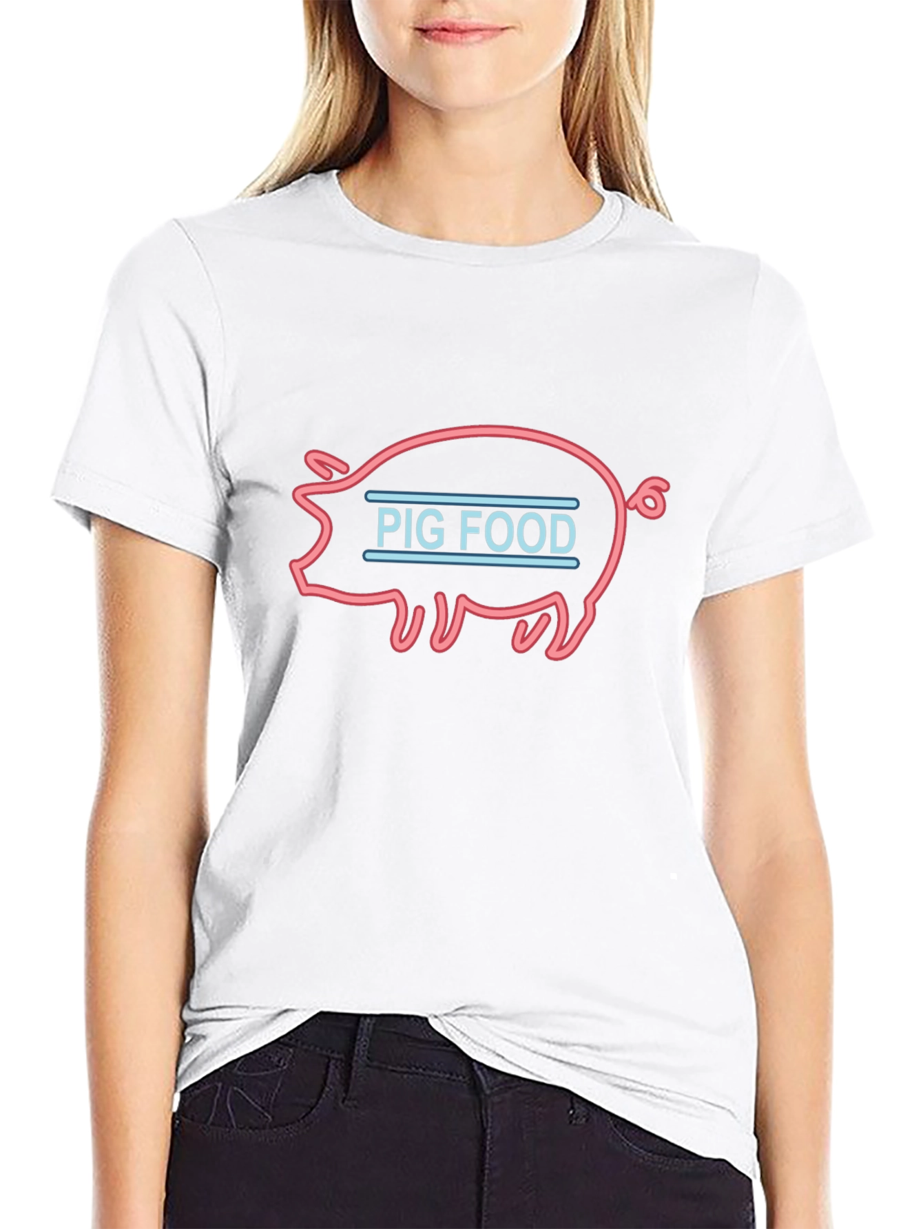 Pig Food Neon Style Black T-Shirt