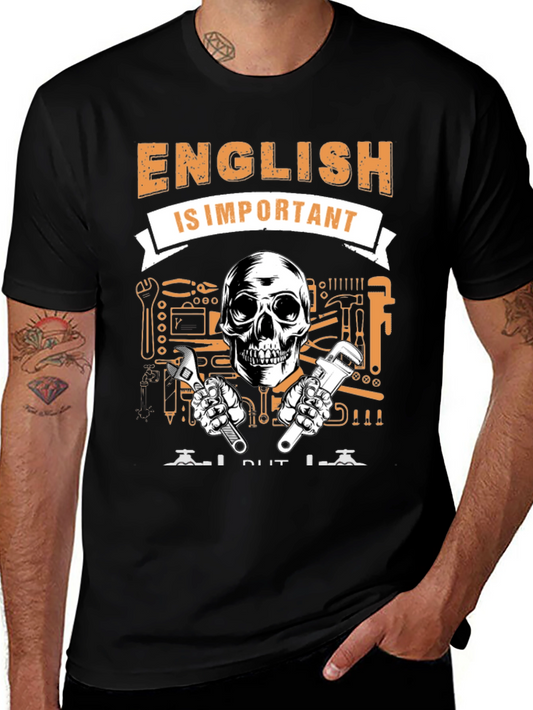English Important Skull & Tools Graphic T-Shirt