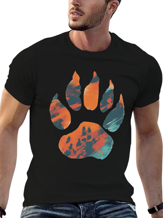 Abstract Paw Print Graphic T-Shirt - Black
