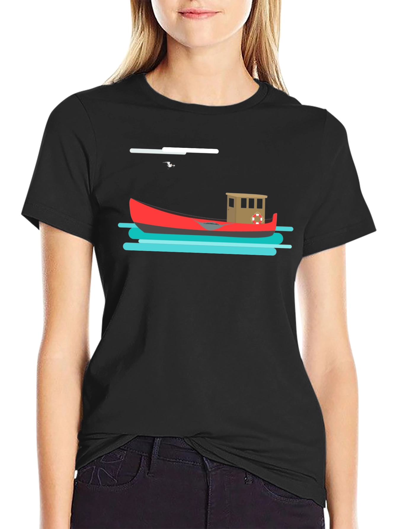 Nautical T-Shirt: Red Boat Graphic Tee