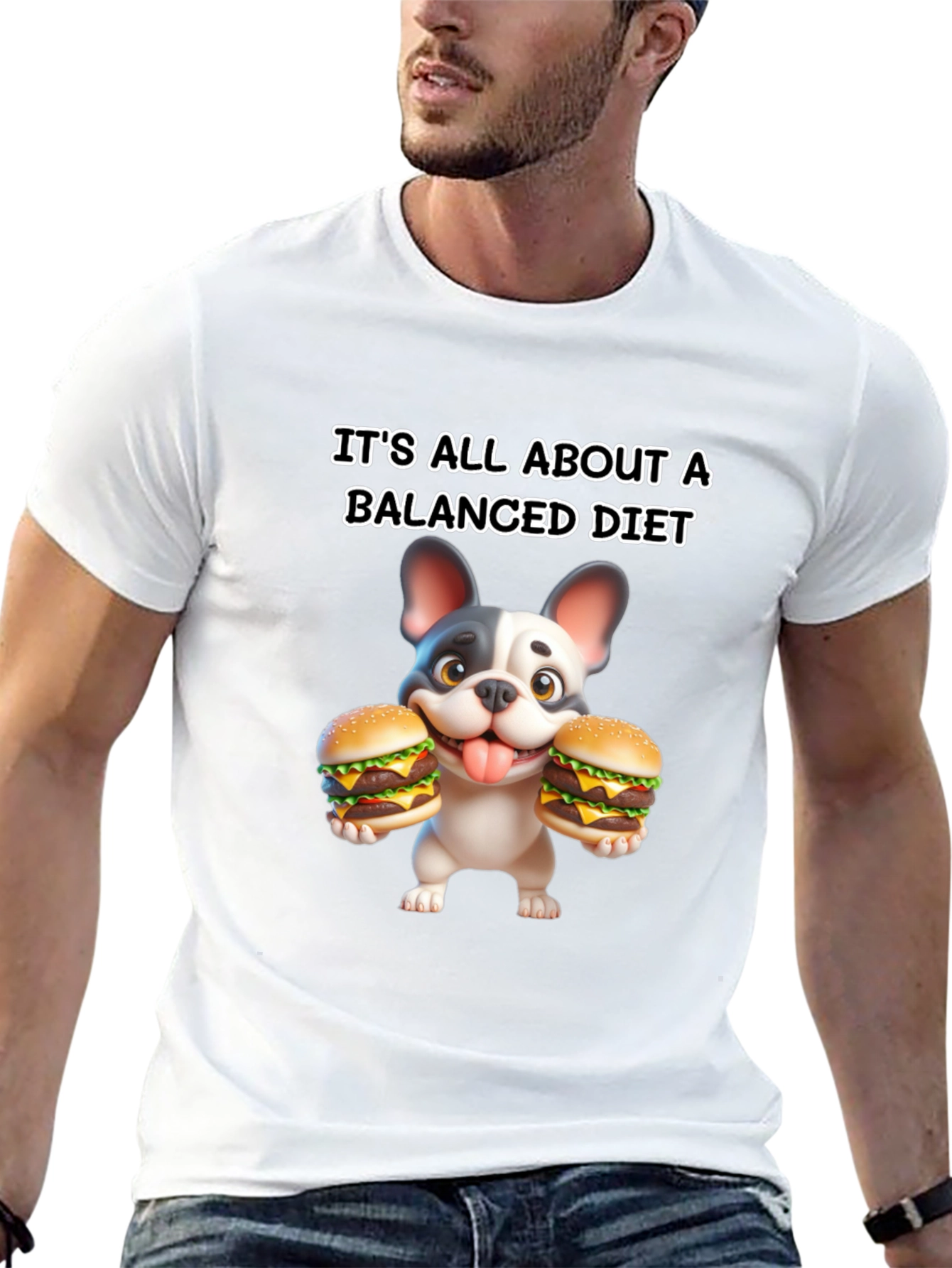 Balanced Diet Dog T-Shirt Funny Cartoon Burger Tee