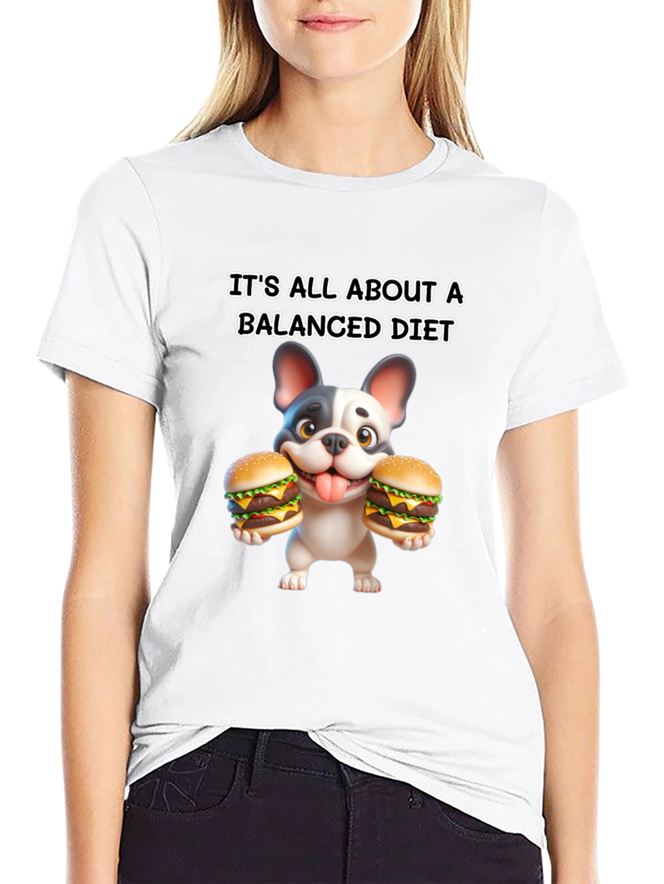 Balanced Diet Dog T-Shirt Funny Cartoon Burger Tee