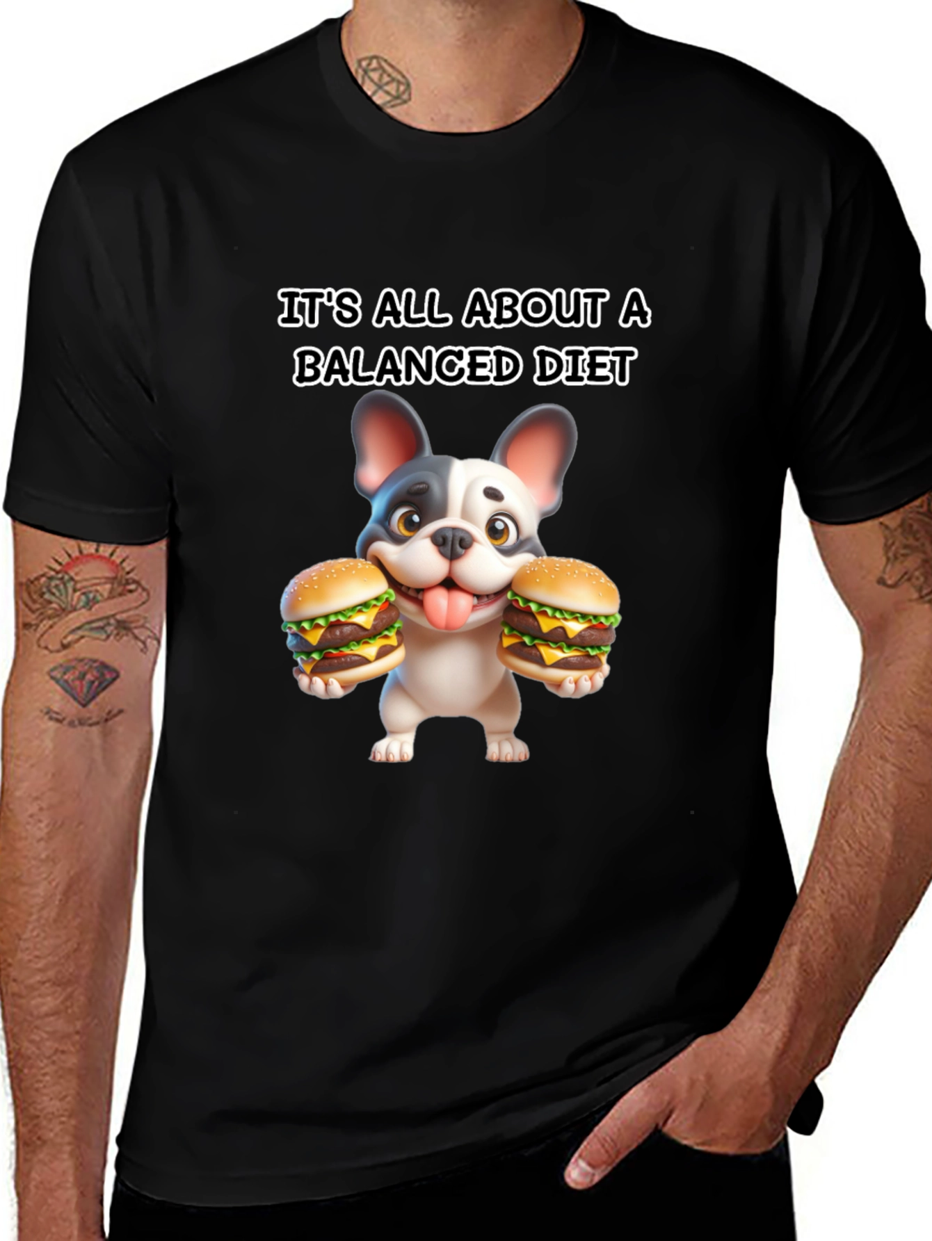 Balanced Diet Dog T-Shirt Funny Cartoon Burger Tee