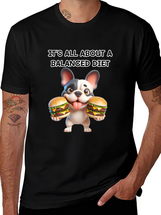 Balanced Diet Dog T-Shirt Funny Cartoon Burger Tee