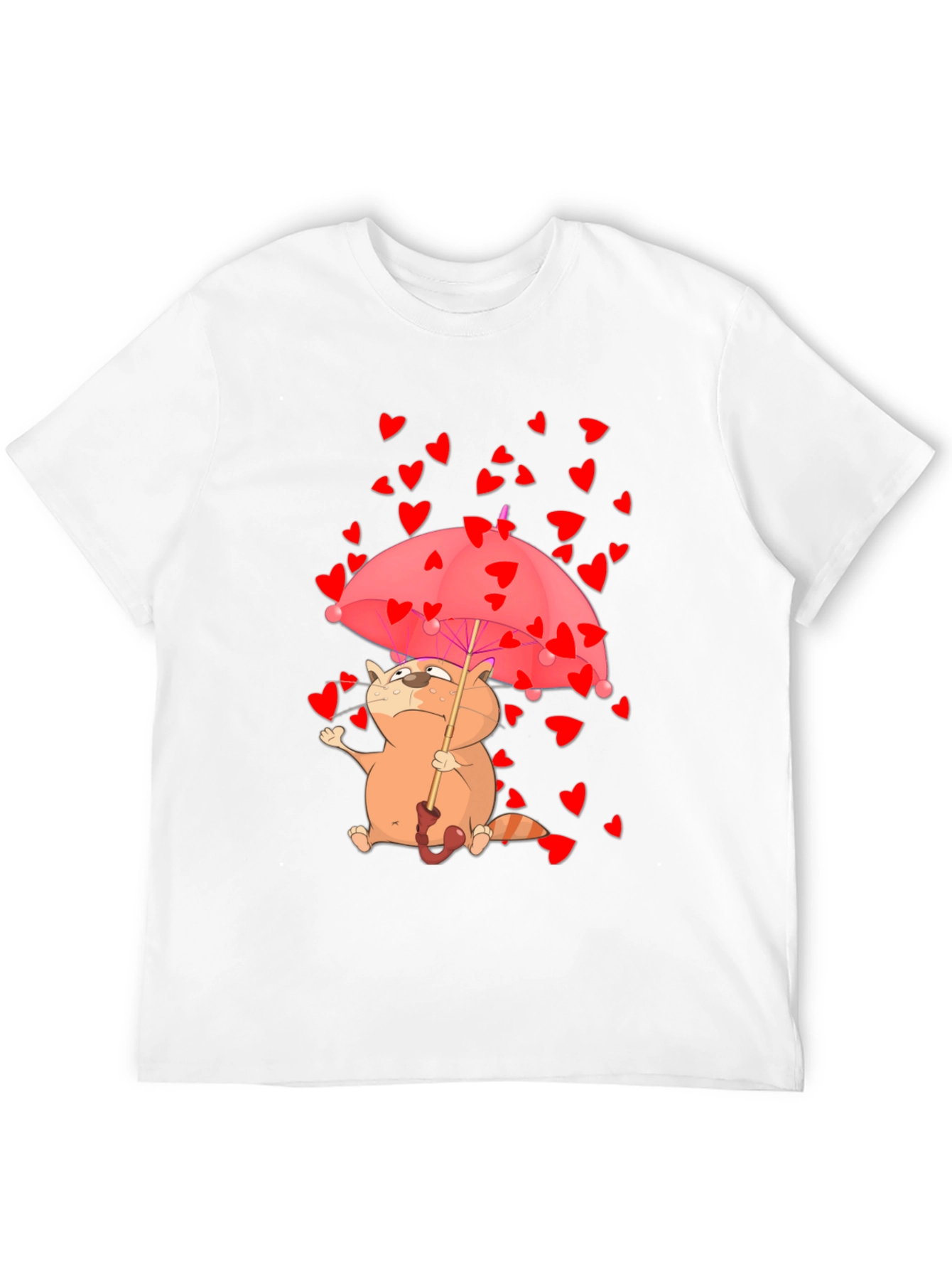 Cute Cat in Love T-Shirt - Heart Umbrella Design