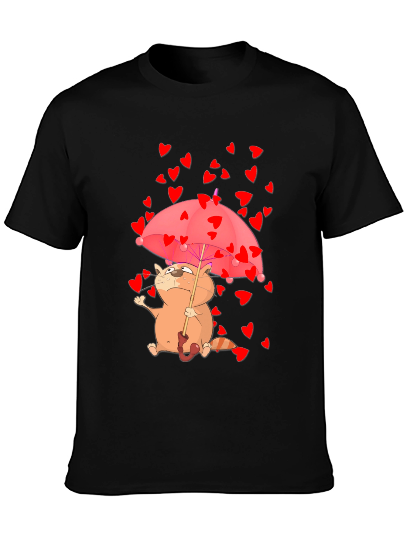 Cute Cat in Love T-Shirt - Heart Umbrella Design