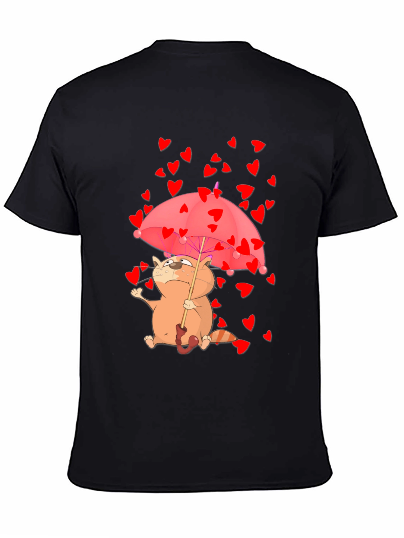 Cute Cat in Love T-Shirt - Heart Umbrella Design