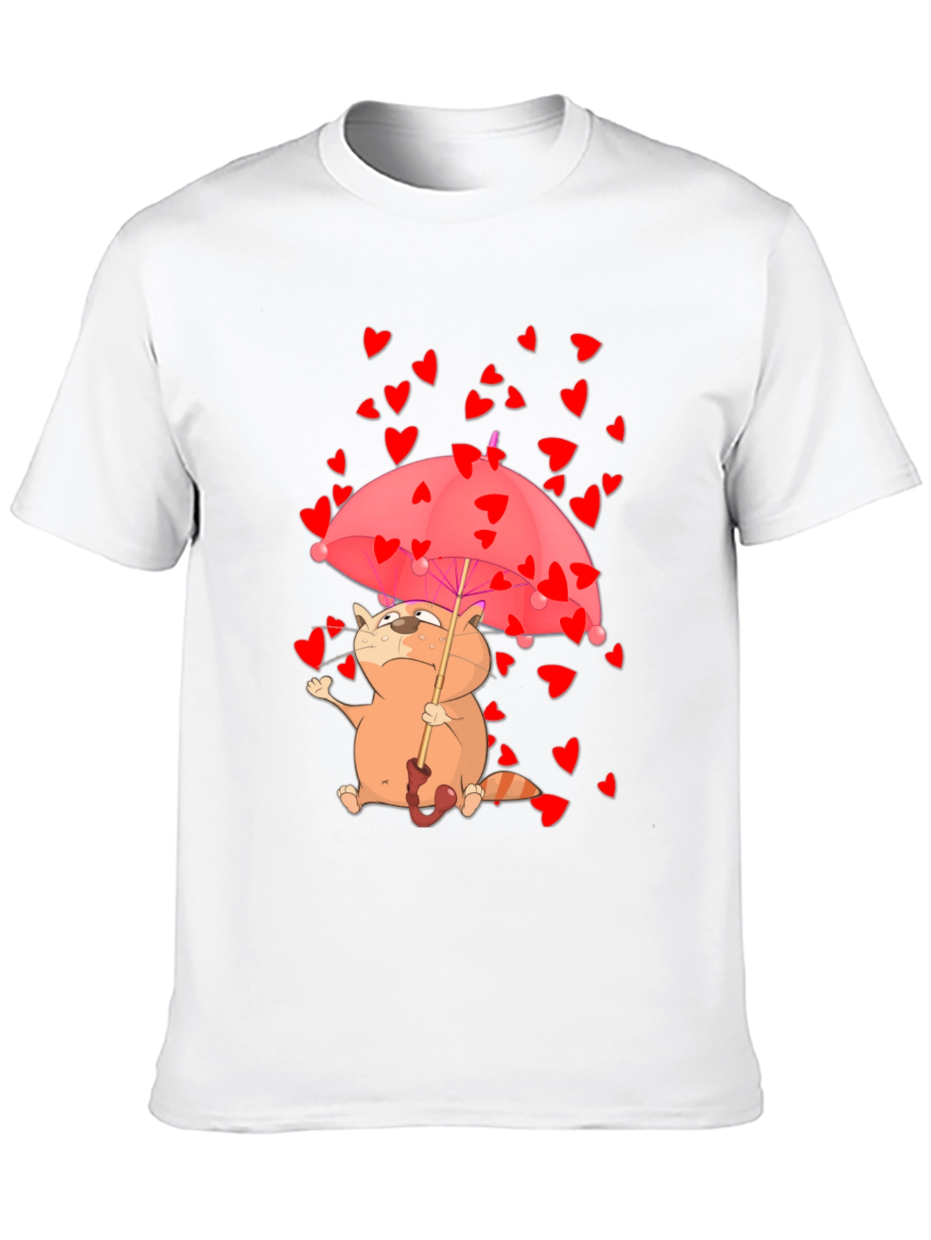 Cute Cat in Love T-Shirt - Heart Umbrella Design