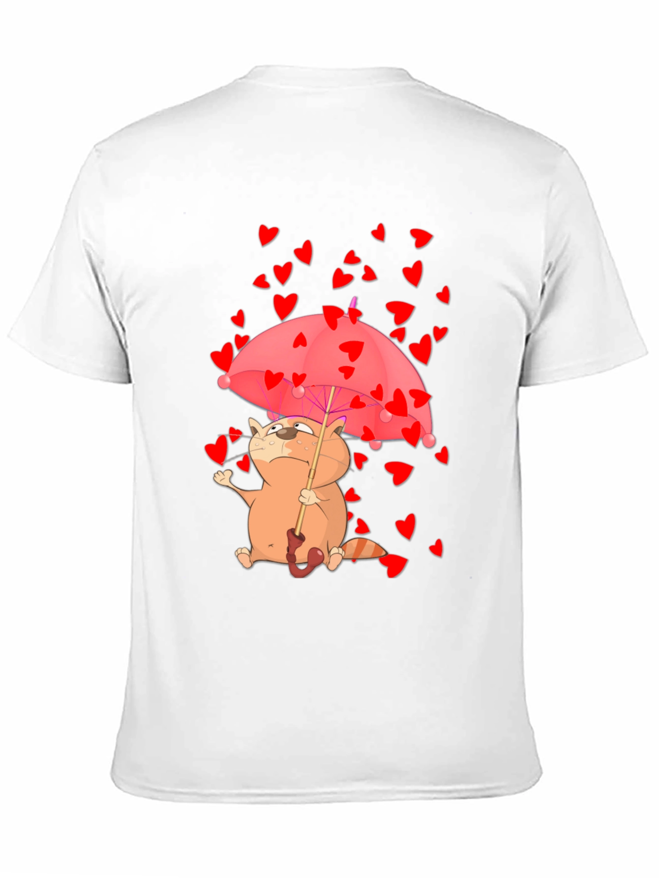 Cute Cat in Love T-Shirt - Heart Umbrella Design