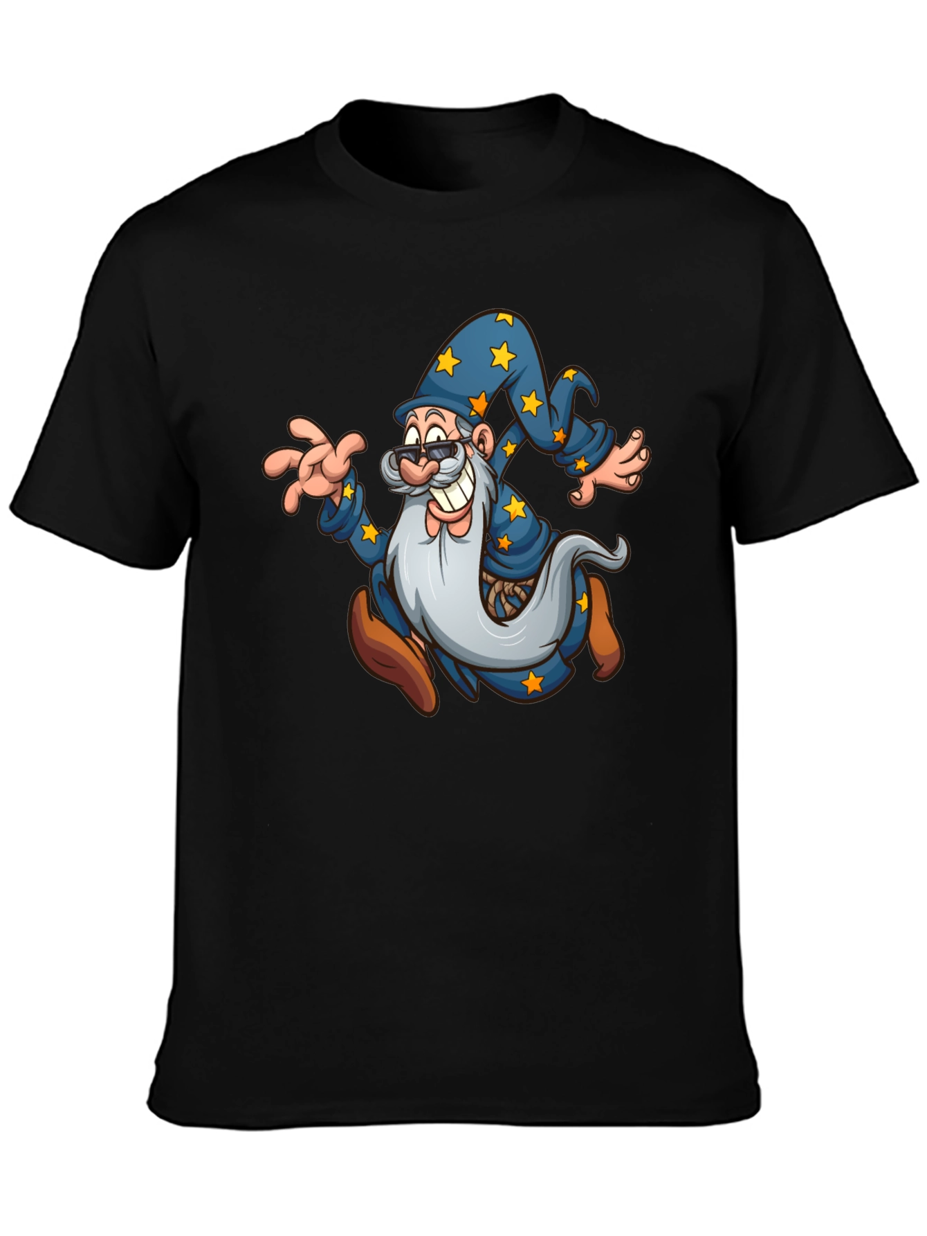 Wizard Cartoon Graphic T-Shirt - Black