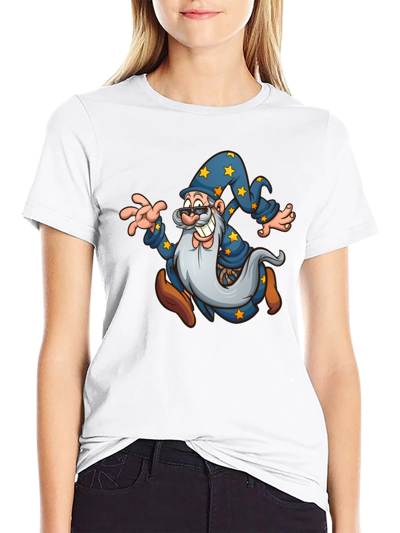 Wizard Cartoon Graphic T-Shirt - Black