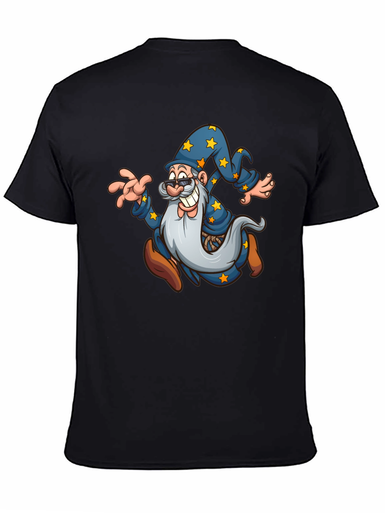 Wizard Cartoon Graphic T-Shirt - Black