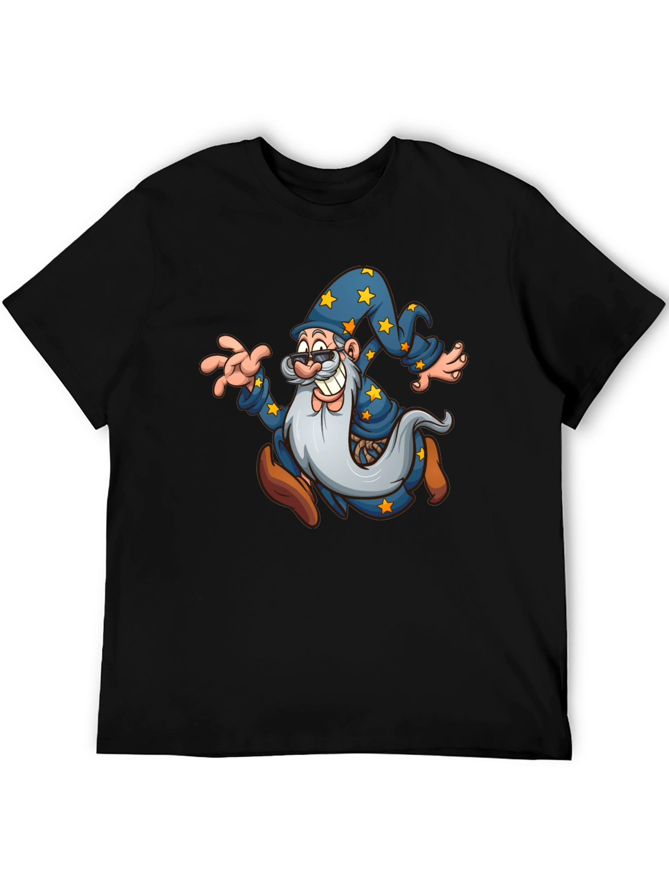 Wizard Cartoon Graphic T-Shirt - Black