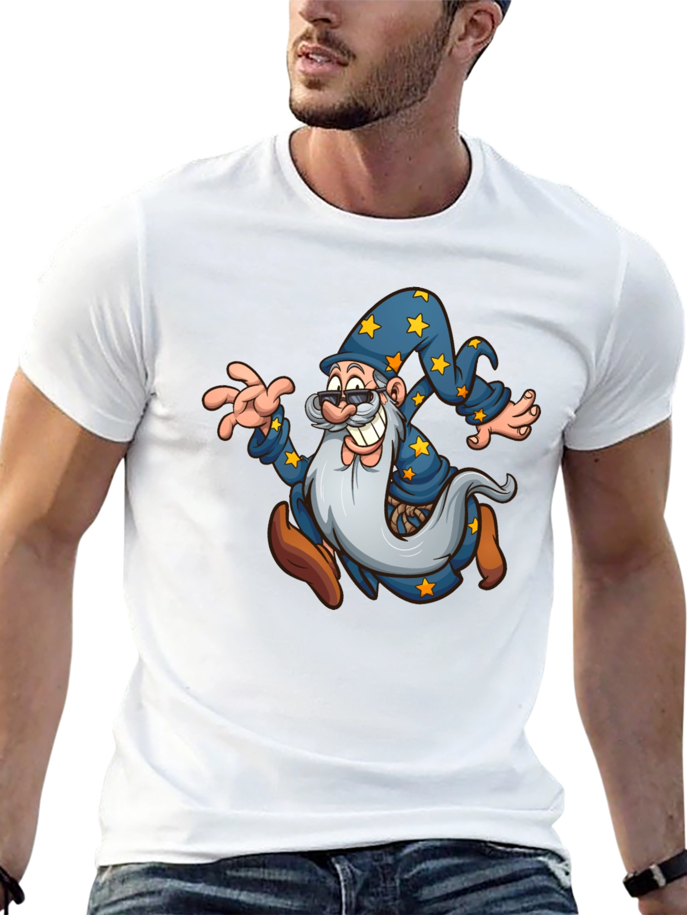 Wizard Cartoon Graphic T-Shirt - Black